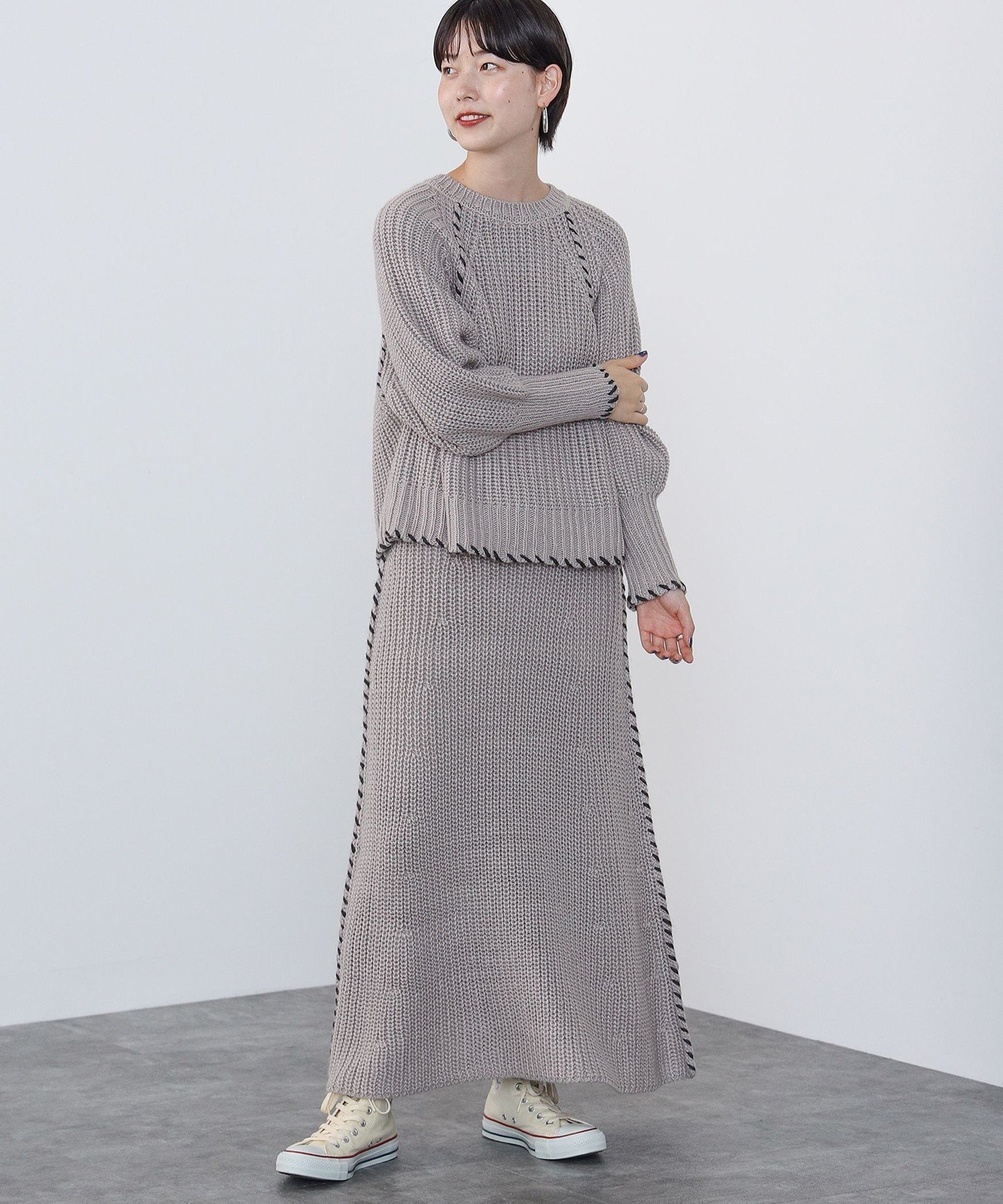 【ビームス ウイメン/BEAMS】の配色 ハンドステッチ セットアップ(手洗い可能・セットアイテム) インテリア・キッズ・メンズ・レディースファッション・服の通販 founy(ファニー) 　ファッション　Fashion　レディースファッション　Fashion for Women　セットアップ　Matching Sets　おすすめ　Recommended / Our Picks　スウェット / スエット　Sweatshirt, Sweatwear　ストレート　Straight, Straight Cut　セットアップ　Set-Up, Coordinated Outfit　ハンド　Hand, Handmade　バランス　Balance, Style Balance　マーメイド　Mermaid, Fishtail Silhouette　GREIGE|ID: prp329100004723784 ipo3291000000034138697