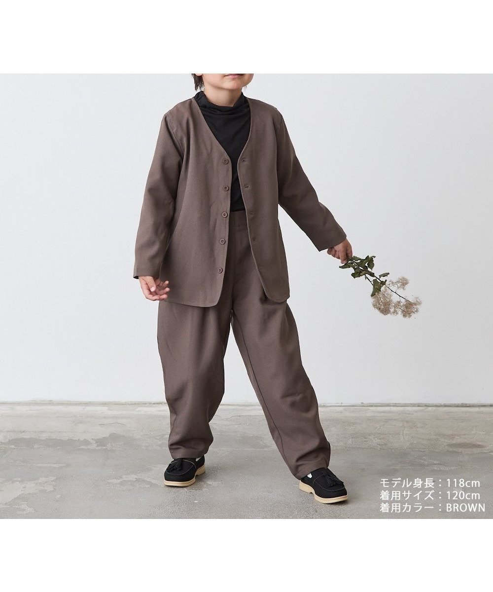 【リジェール/riziere / KIDS】のシングルノーカラージャケットセットアップ(裏地チェック) インテリア・キッズ・メンズ・レディースファッション・服の通販 founy(ファニー) 　ファッション　Fashion　キッズファッション　Fashion for Kids　インナー　Innerwear　カーディガン　Cardigan, Knitwear　ジャケット　Jacket, Outerwear　セットアップ　Set-Up, Coordinated Outfit　チェック　Check, Plaid, Tartan　人気　Popular, Best Seller　フォルム　Silhouette, Form　ポケット　Pocket, Pocket Detail　おすすめ　Recommended / Our Picks　入学式　Entrance Ceremony　結婚式　Wedding　BROWN|ID: prp329100004724127 ipo3291000000034140088