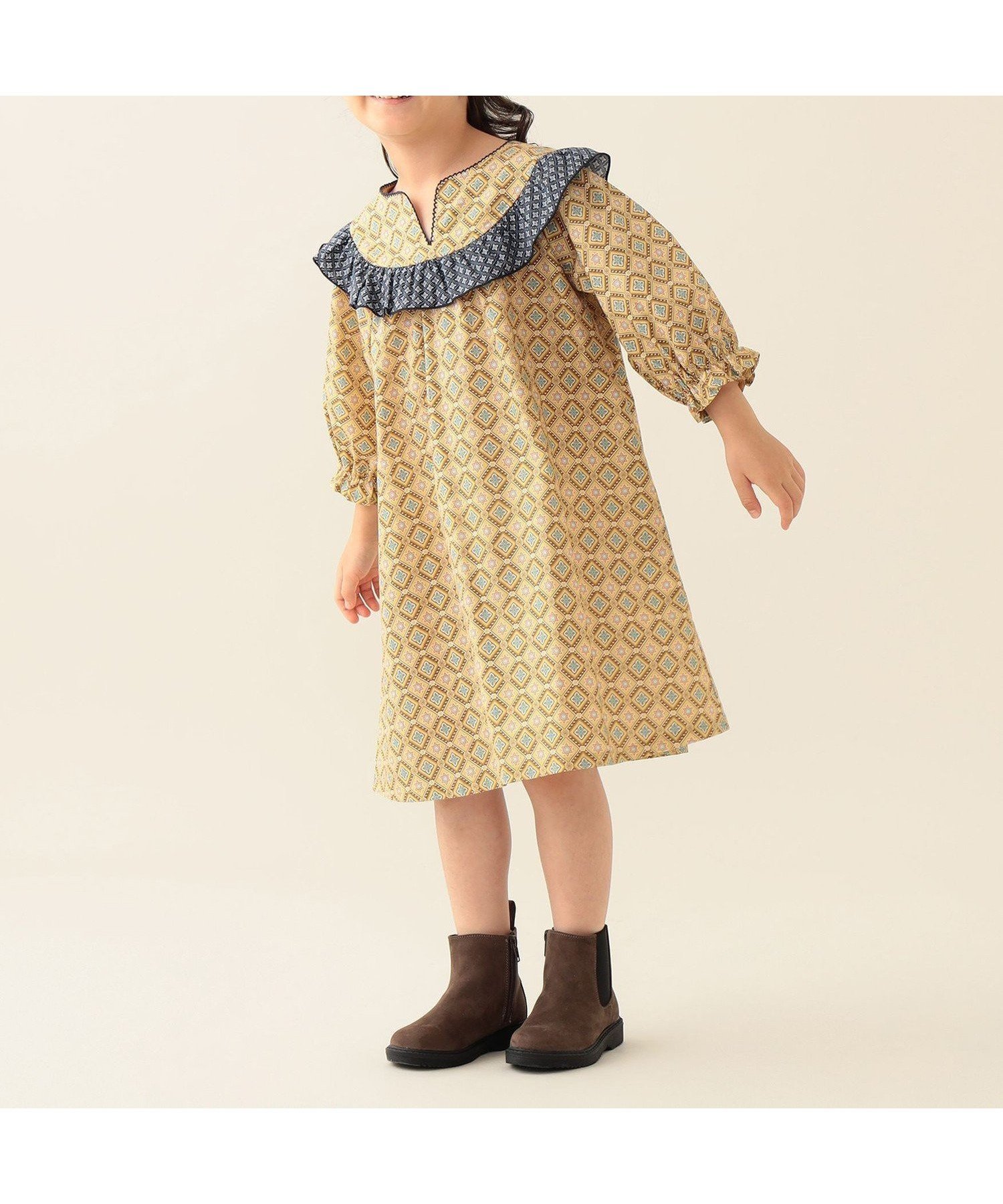 【ビームス ミニ/BEAMS mini / KIDS】の総柄 フリル ワンピース 2025FW(90~140cm) インテリア・キッズ・メンズ・レディースファッション・服の通販 founy(ファニー) 　ファッション　Fashion　キッズファッション　Fashion for Kids　ワンピース　Dresses　ギャザー　Gathered, Ruffled　フェミニン　Feminine, Girly　フリル　Frill, Ruffle　ベーシック　Basic, Essential　夏　Summer　秋　Autumn　YELLOW|ID: prp329100004724255 ipo3291000000034140625