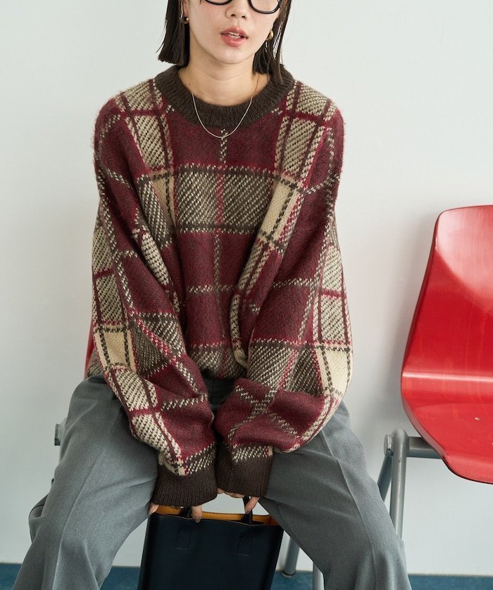 【フリークスストア/FREAK'S STORE】のビッグシルエット チェック ニットプルオーバー【限定展開】 25AW インテリア・キッズ・メンズ・レディースファッション・服の通販 founy(ファニー) 　ファッション　Fashion　レディースファッション　Fashion for Women　トップス・カットソー　Cut & Sew Tops　ニット　Knit Tops & Sweaters　カジュアルプルオーバー・ニットトップス　Pullovers & Knit Tops / Casual Pullovers　2025年　2025　2025-2026秋冬・A/W　Autumn/Winter 2025–26 AW25–26　冬　Winter / This Winter　チェック　Check, Plaid, Tartan　トレンド　Trend, Trending Now　ビッグ　Big, Oversized　A/W・秋冬　Autumn/Winter　レッド|ID: prp329100004724297 ipo3291000000035227465
