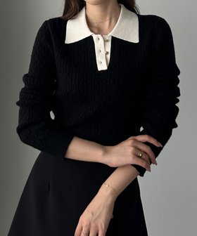 【ジュノア/JUNOAH】のLouere ゴールドボタンケーブルニットポロ 人気、トレンドファッション・服の通販 founy(ファニー) ファッション Fashion レディースファッション Fashion for Women トップス・カットソー Cut & Sew Tops ニット Knit Tops & Sweaters |ID:prp329100004724304