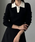 【ジュノア/JUNOAH】のLouere ゴールドボタンケーブルニットポロ Aブラック|ID: prp329100004724304 ipo3291000000034482075