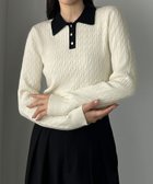 【ジュノア/JUNOAH】のLouere ゴールドボタンケーブルニットポロ アイボリー|ID: prp329100004724304 ipo3291000000034482078