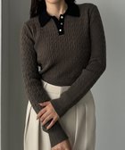 【ジュノア/JUNOAH】のLouere ゴールドボタンケーブルニットポロ モカ|ID: prp329100004724304 ipo3291000000034482079