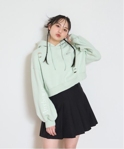 【ナルミヤ オンライン/NARUMIYA ONELINE / KIDS】の【LTXC】ダメージクロップドパーカ インテリア・キッズ・メンズ・レディースファッション・服の通販 founy(ファニー) 　ファッション　Fashion　キッズファッション　Fashion for Kids　クロップド　Cropped, Short Length　クール　Cool, Chic　トレンド　Trend, Trending Now　プリント　Print, Printed Pattern　ポケット　Pocket, Pocket Detail　ライト グリーン|ID: prp329100004724318 ipo3291000000034140859