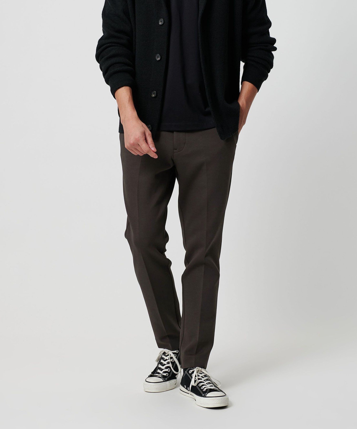 【ビューティ&ユース ユナイテッドアローズ/BEAUTY&YOUTH / UNITED ARROWS / MEN】の【WEB限定 WARDROBE SMART】ダブルニット ノープリーツ スラックス パンツ/セットアップ対応 インテリア・キッズ・メンズ・レディースファッション・服の通販 founy(ファニー) 　ファッション　Fashion　メンズファッション　Fashion for Men　ボトムス　Bottoms　春　Spring　カーディガン　Cardigan, Knitwear　シャーリング　Shirring, Ruched　シンプル　Simple, Minimal　スウェット / スエット　Sweatshirt, Sweatwear　スピンドル　Spindle, Drawcord　スポーティ　Sporty, Casual Athletic　スマート　Smart, Elegant　スラックス　Slacks, Dress Pants　セットアップ　Set-Up, Coordinated Outfit　ダブル　Double, Double-Breasted　テーパード　Tapered, Tapered Pants　パーカー　Hoodie, Parka　ファブリック　Fabric, Textile　フラット　Flat, Flat Shoes　プリーツ　Pleats, Pleated　ポケット　Pocket, Pocket Detail　リラックス　Relax, Relaxed Fit　A/W・秋冬　Autumn/Winter　DK.BROWN|ID: prp329100004724481 ipo3291000000034278498