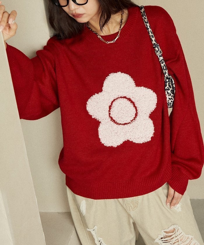 【フリークスストア/FREAK'S STORE】の相良 フラワーモチーフ アート ジャガードニット 限定展開 25AW インテリア・キッズ・メンズ・レディースファッション・服の通販 founy(ファニー) 　ファッション　Fashion　レディースファッション　Fashion for Women　トップス・カットソー　Cut & Sew Tops　ニット　Knit Tops & Sweaters　花柄・フラワープリント・モチーフ　Floral Prints & Motifs / Flower Pattern Tops　アクリル　Acrylic Material　スペシャル　Special, Limited Edition　スラックス　Slacks, Dress Pants　デニム　Denim, Jeans Material　バレエ　Ballet, Ballet Style　フェミニン　Feminine, Girly　フラワー　Flower, Floral　ミニスカート　Mini Skirt, Short Skirt　モチーフ　Motif, Design Theme　リアル　Real, Realistic　A/W・秋冬　Autumn/Winter　冬　Winter / This Winter　おすすめ　Recommended / Our Picks　2025年　2025　2025-2026秋冬・A/W　Autumn/Winter 2025–26 AW25–26　レッド|ID: prp329100004724678 ipo3291000000034719777