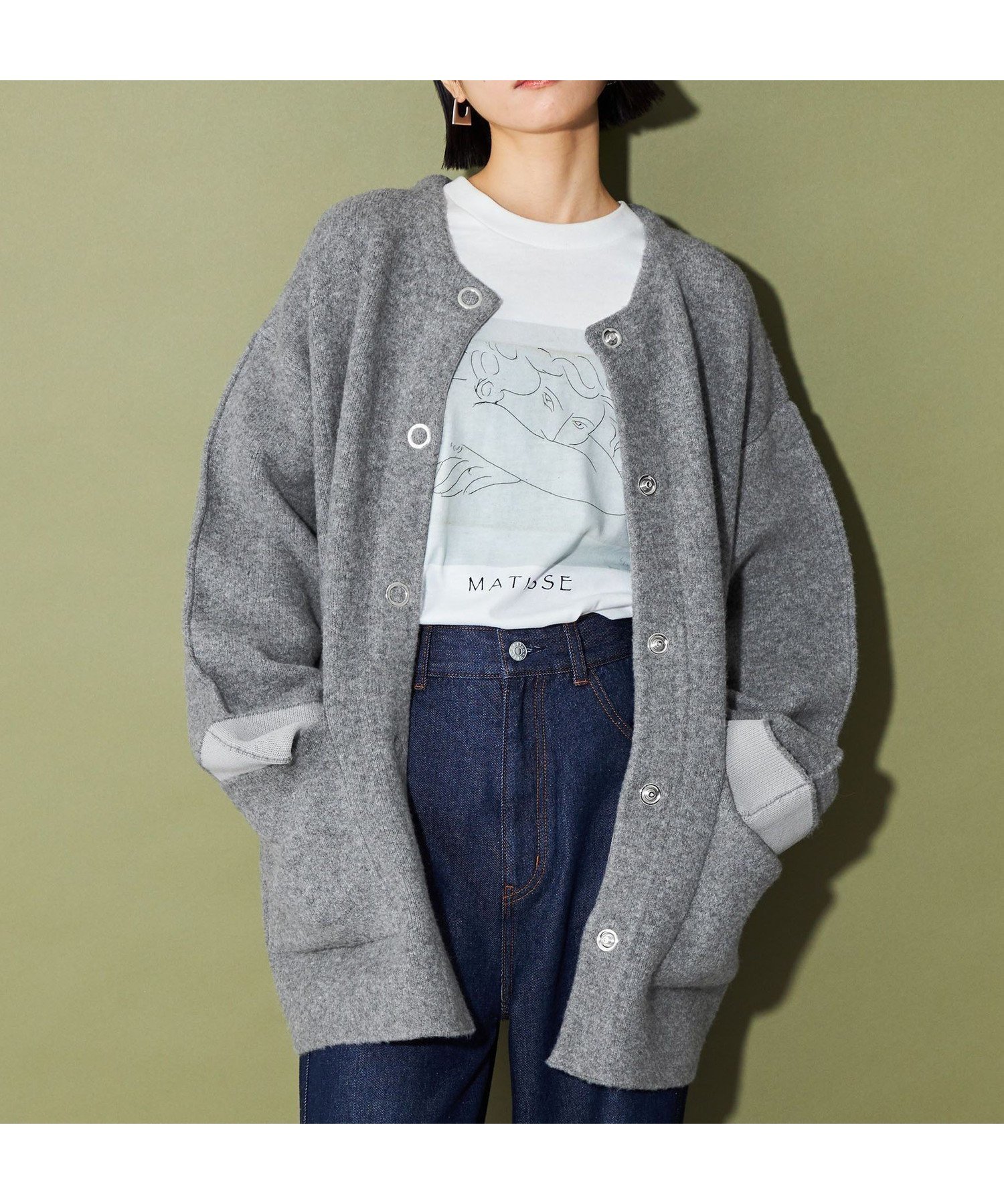 【シテン/CITEN】のCITEN ノーカラーニットコート インテリア・キッズ・メンズ・レディースファッション・服の通販 founy(ファニー) 　ファッション　Fashion　レディースファッション　Fashion for Women　アウター　Coat / Outerwear Collection　コート・ロングコート・ピーコート　Long Coats, Peacoats & More　カーディガン　Cardigan, Knitwear　ダブル　Double, Double-Breasted　デニム　Denim, Jeans Material　ドット　Polka Dot, Dot Pattern　フィット　Fit, Slim Fit　フェイス　Face, Facial Design　A/W・秋冬　Autumn/Winter　おすすめ　Recommended / Our Picks　MD.GRAY|ID: prp329100004724703 ipo3291000000034142298