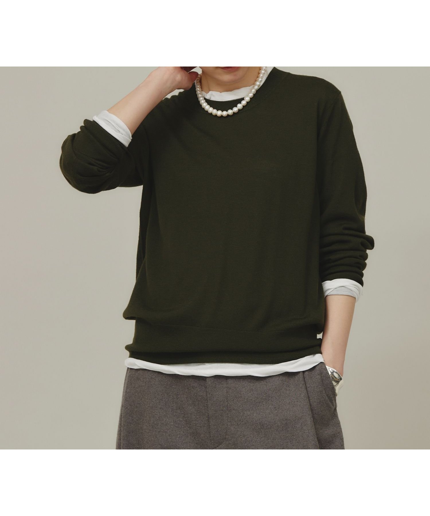 【カレンソロジー/Curensology】のファインウールクルーニットプルオーバー インテリア・キッズ・メンズ・レディースファッション・服の通販 founy(ファニー) ファッション Fashion レディースファッション Fashion for Women トップス・カットソー Cut & Sew Tops ニット Knit Tops & Sweaters カジュアルプルオーバー・ニットトップス Pullovers & Knit Tops / Casual Pullovers エレガント 上品 Elegant コンパクト Compact, Small Size シンプル Simple, Minimal カーキ|ID: prp329100004724738 ipo3291000000034803225