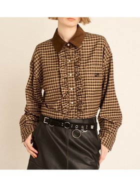 【ファーファー/FURFUR】のロゴ刺繍フリルシャツ 人気、トレンドファッション・服の通販 founy(ファニー) ファッション Fashion レディースファッション Fashion for Women トップス・カットソー Cut & Sew Tops シャツ・ブラウス・オフィスカジュアル Elegant Blouses & Button-Ups コーデュロイ Corduroy, Cord Fabric スマート Smart, Elegant チェック Check, Plaid, Tartan デニム Denim, Jeans Material トレンド Trend, Trending Now フェミニン Feminine, Girly フリル Frill, Ruffle |ID:prp329100004724741