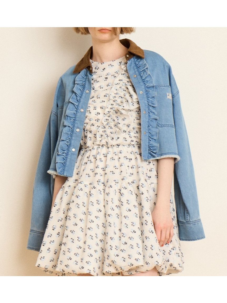 【ファーファー/FURFUR】のロゴ刺繍フリルシャツ インテリア・キッズ・メンズ・レディースファッション・服の通販 founy(ファニー) 　ファッション　Fashion　レディースファッション　Fashion for Women　トップス・カットソー　Cut & Sew Tops　シャツ・ブラウス・オフィスカジュアル　Elegant Blouses & Button-Ups　コーデュロイ　Corduroy, Cord Fabric　スマート　Smart, Elegant　チェック　Check, Plaid, Tartan　デニム　Denim, Jeans Material　トレンド　Trend, Trending Now　フェミニン　Feminine, Girly　フリル　Frill, Ruffle　SAX[083]|ID: prp329100004724741 ipo3291000000034522453