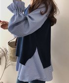 【アミュレット/Amulet】の【Amulet】ニットベスト付きブラウス オフィス シンプル シャツ 秋 冬 レディース ネイビー×ブルー|ID: prp329100004725468 ipo3291000000034195717