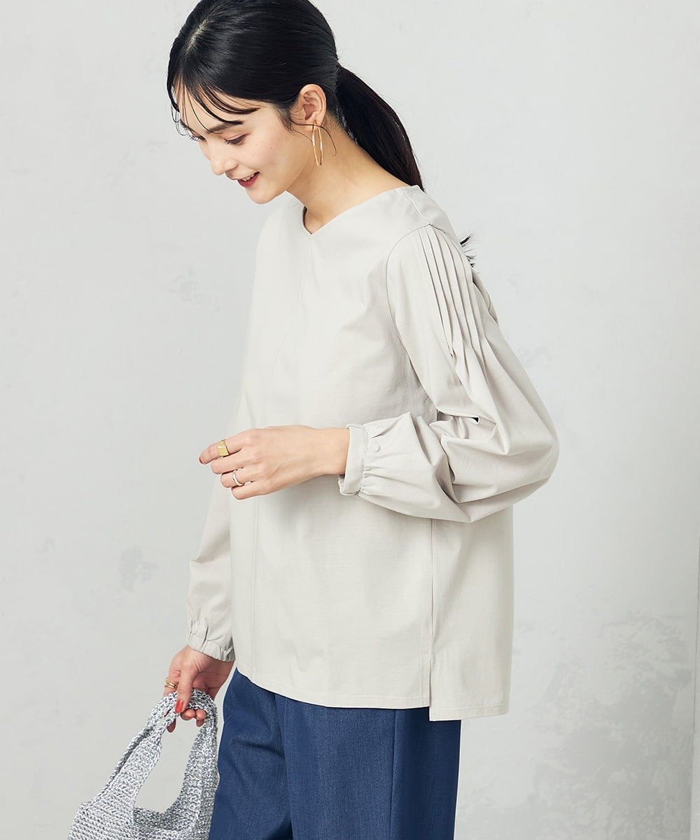 【アー ヴェー ヴェー/a.v.v】のピンタックスリーブトップス インテリア・キッズ・メンズ・レディースファッション・服の通販 founy(ファニー) 　ファッション　Fashion　レディースファッション　Fashion for Women　トップス・カットソー　Cut & Sew Tops　カットソー　Cut and Sewn Top　シンプル　Simple, Minimal　デニム　Denim, Jeans Material　再入荷　Restock / Back in Stock　グレージュ|ID: prp329100004725471 ipo3291000000034145805