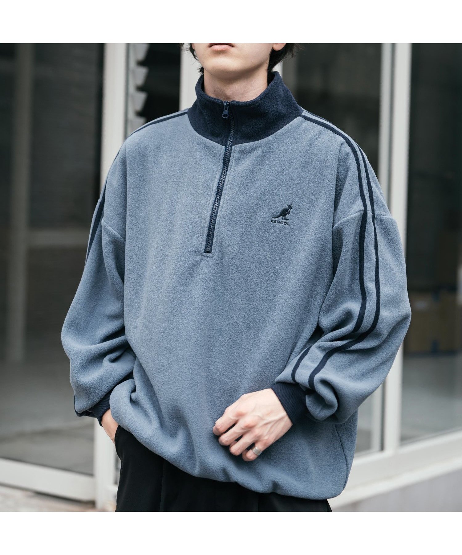 【ロッキーモンロー/Rocky Monroe】の新色追加 KANGOL 別注コラボサイドラインロゴ刺繍ハーフジップフリース インテリア・キッズ・メンズ・レディースファッション・服の通販 founy(ファニー) 　ファッション　Fashion　レディースファッション　Fashion for Women　インナー　Innerwear　春　Spring　秋　Autumn　コンパクト　Compact, Small Size　軽量　Lightweight, Ultra Light　スポーツ　Sports, Activewear　ダブル　Double, Double-Breasted　人気　Popular, Best Seller　別注　Limited Edition, Custom Order　メンズ　Men's, Menswear　ロング　Long, Long-Length　ワイド　Wide, Wide Fit　冬　Winter / This Winter　再入荷　Restock / Back in Stock　おすすめ　Recommended / Our Picks　エレガント 上品　Elegant　2025年　2025　2025-2026秋冬・A/W　Autumn/Winter 2025–26 AW25–26　A.ブルー×ネイビー|ID: prp329100004725722 ipo3291000000036069146