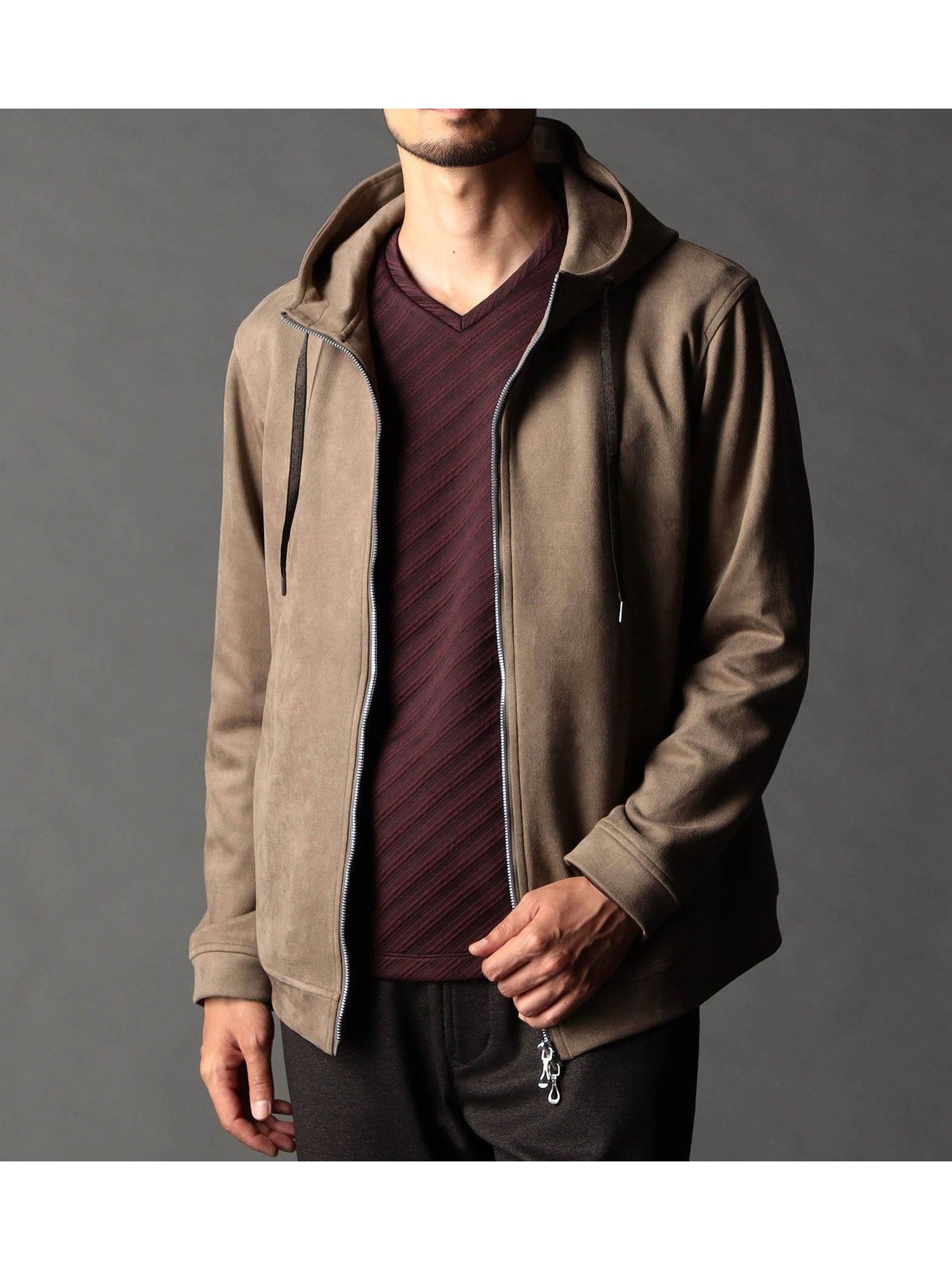 【ニコル/NICOLE / MEN】のライトスウェードジャージ ジップアップパーカー インテリア・キッズ・メンズ・レディースファッション・服の通販 founy(ファニー) 　ファッション　Fashion　メンズファッション　Fashion for Men　秋　Autumn　カットソー　Cut and Sewn Top　今季　This Season, Current Season　切替　Switching, Contrast Panel　ジャカード／ジャガード　Jacquard, Woven Pattern　ストレッチ　Stretch, Stretchy Fabric　スピンドル　Spindle, Drawcord　ドレープ　Drape, Draping Fabric　パーカー　Hoodie, Parka　フィット　Fit, Slim Fit　プリント　Print, Printed Pattern　冬　Winter / This Winter　29グレー|ID: prp329100004725793 ipo3291000000034280306