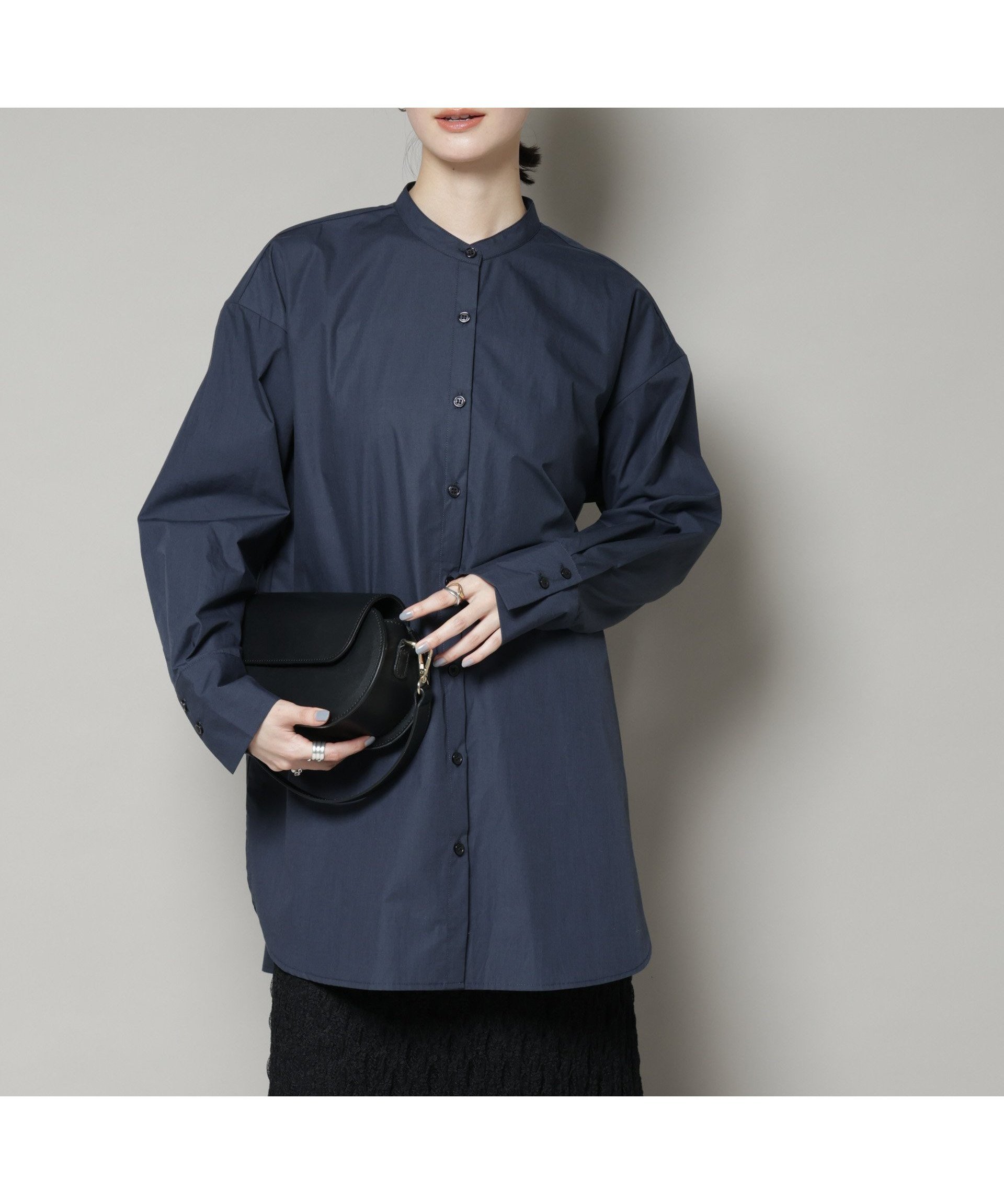 【ナノ ユニバース/nano universe】のスタンドカラーシャツ インテリア・キッズ・メンズ・レディースファッション・服の通販 founy(ファニー) 　ファッション　Fashion　レディースファッション　Fashion for Women　トップス・カットソー　Cut & Sew Tops　シャツ・ブラウス・オフィスカジュアル　Elegant Blouses & Button-Ups　インナー　Innerwear　ジャケット　Jacket, Outerwear　ボトム　Bottoms, Lower Wear　ロング　Long, Long-Length　アウトレット　Outlet / Clearance　おすすめ　Recommended / Our Picks　2025年　2025　2025-2026秋冬・A/W　Autumn/Winter 2025–26 AW25–26　ネイビー|ID: prp329100004726033 ipo3291000000034148106