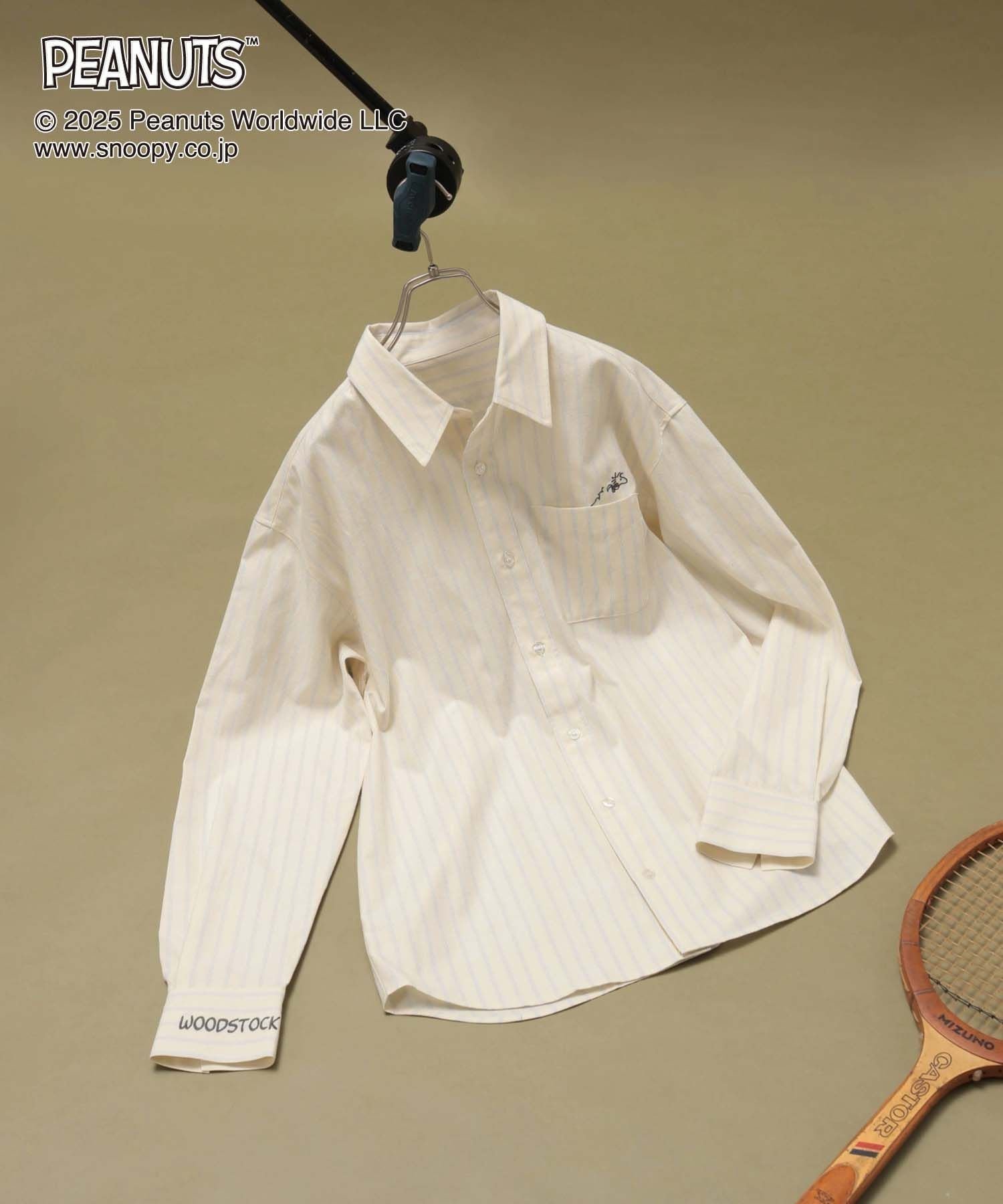 【グローバルワーク/GLOBAL WORK】のPEANUTS/ストライプ刺繍シャツ/591296 インテリア・キッズ・メンズ・レディースファッション・服の通販 founy(ファニー)  ファッション Fashion レディースファッション Fashion for Women トップス・カットソー Cut & Sew Tops シャツ・ブラウス・オフィスカジュアル Elegant Blouses & Button-Ups おすすめ Recommended / Our Picks オックス Oxford Fabric カーディガン Cardigan, Knitwear キャラクター Character, Licensed Characters ストライプ Stripe, Striped Pattern デニム Denim, Jeans Material 羽織 Haori, Light Jacket ライトイエロー/Woodstock61|ID: prp329100004726069 ipo3291000000034293294