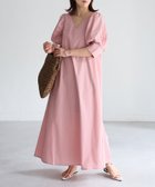 【リベリー/Riberry】のVネックパフスリーブワンピース【無地/ストライプ】 ライトピンク|ID: prp329100004726196 ipo3291000000034660090