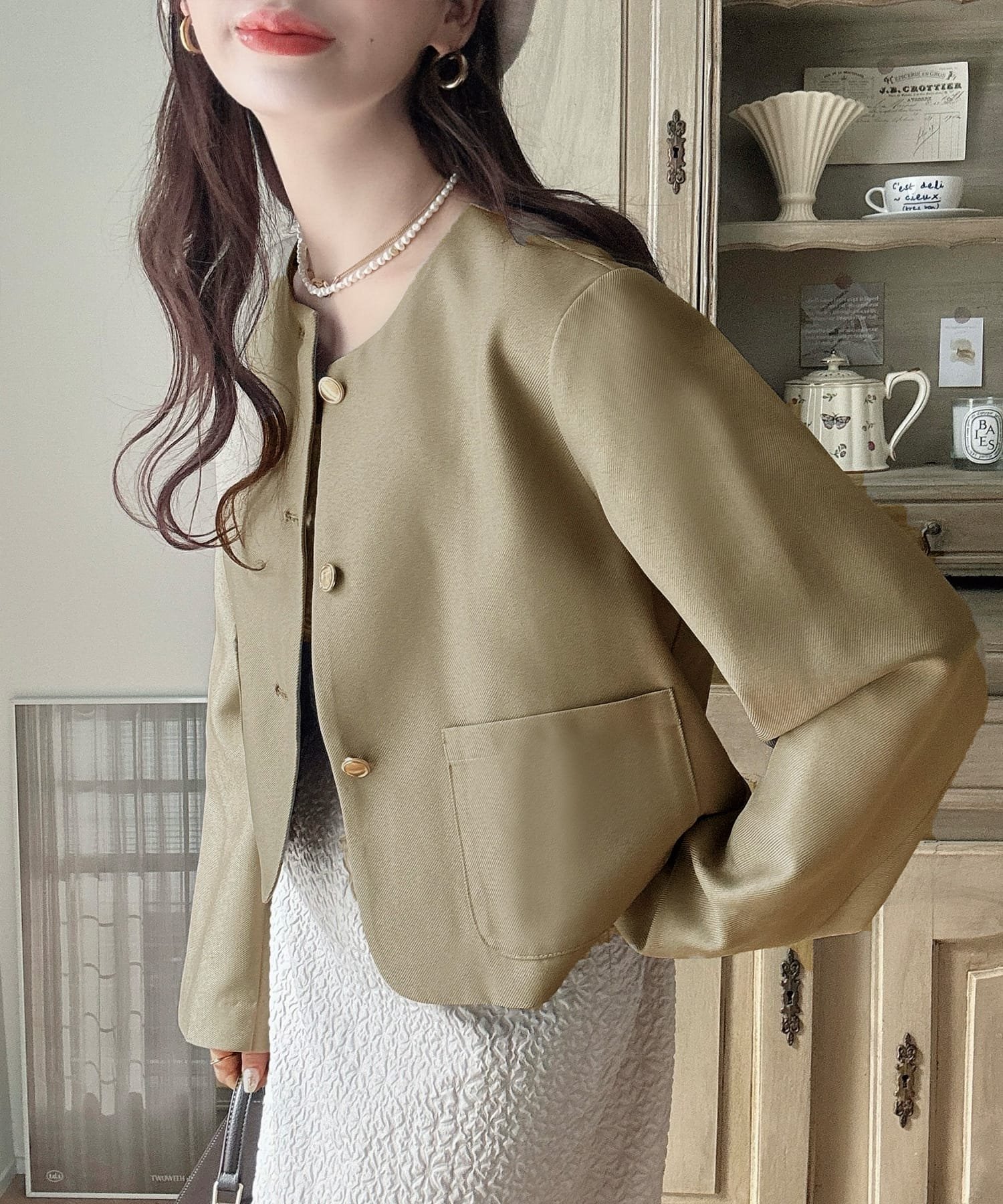 【ジュノア/JUNOAH】のMeiru 金釦ノーカラージャケット インテリア・キッズ・メンズ・レディースファッション・服の通販 founy(ファニー) 　ファッション　Fashion　レディースファッション　Fashion for Women　アウター　Coat / Outerwear Collection　レディースジャケット・軽アウター　Jackets　ノーカラージャケット / シンプル上品コーデ　Collarless Jackets　ジャケット　Jacket, Outerwear　モカ|ID: prp329100004726285 ipo3291000000034498887