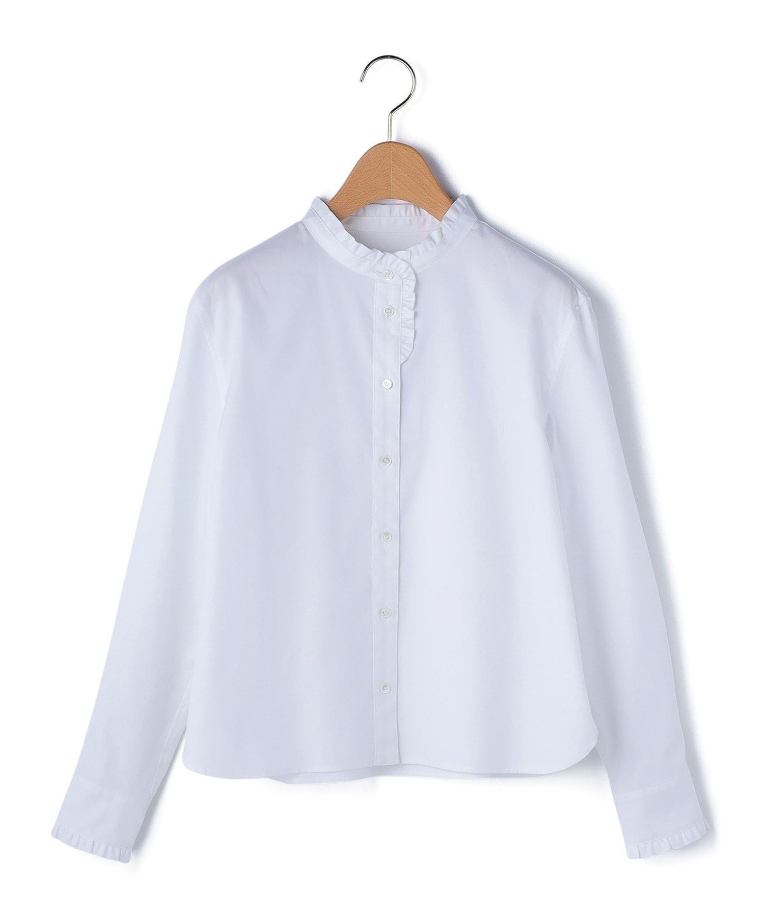 【キース/KEITH】のピンオックススタンドカラーブラウス インテリア・キッズ・メンズ・レディースファッション・服の通販 founy(ファニー) 　ファッション　Fashion　レディースファッション　Fashion for Women　トップス・カットソー　Cut & Sew Tops　シャツ・ブラウス・オフィスカジュアル　Elegant Blouses & Button-Ups　エレガント 上品　Elegant　スタンド　Stand Collar, Upright Stand　ドレープ　Drape, Draping Fabric　フリル　Frill, Ruffle　長袖　Long Sleeve, Full Sleeve　ホワイト|ID: prp329100004726295 ipo3291000000034280914