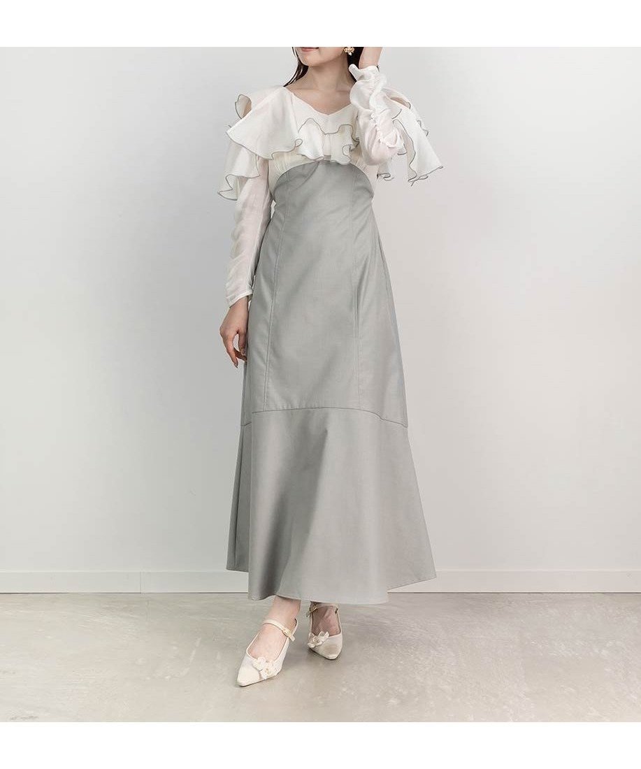 【ランダ/RANDA】の2WAYオープンラッフルショルダーワンピース インテリア・キッズ・メンズ・レディースファッション・服の通販 founy(ファニー) 　ファッション　Fashion　レディースファッション　Fashion for Women　ワンピース　Dresses　ギャザー　Gathered, Ruffled　シューズ　Shoes, Footwear　ショルダー　Shoulder, Shoulder Strap　スリーブ　Sleeve, Long Sleeve / Short Sleeve　デコルテ　Décolleté, Neckline　フィット　Fit, Slim Fit　マーメイド　Mermaid, Fishtail Silhouette　リボン　Ribbon, Bow　ロング　Long, Long-Length　エレガント 上品　Elegant　春　Spring　GRAY|ID: prp329100004726344 ipo3291000000034149302