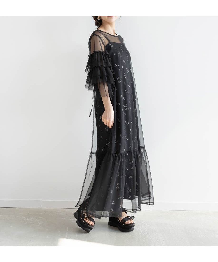 【ランダ/RANDA】のマルチウェイレイヤードフラワーワンピース インテリア・キッズ・メンズ・レディースファッション・服の通販 founy(ファニー) 　ファッション　Fashion　レディースファッション　Fashion for Women　ワンピース　Dresses　キャミワンピース　Cami Dress, Slip Dress　フェミニン　Feminine, Girly　フラワー　Flower, Floral　フリル　Frill, Ruffle　エレガント 上品　Elegant　BLACK|ID: prp329100004726346 ipo3291000000034149309