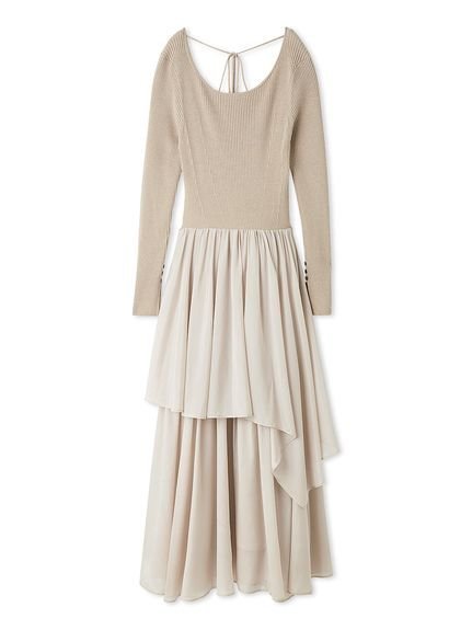 【フレイ アイディー/FRAY I.D】のニットドッキングワンピース インテリア・キッズ・メンズ・レディースファッション・服の通販 founy(ファニー) 　ファッション　Fashion　レディースファッション　Fashion for Women　ワンピース　Dresses　アクセサリー　Fashion Accessories　アシンメトリー　Asymmetrical Style　オーガンジー　Organza Fabric　サテン　Satin, Glossy Fabric　スマート　Smart, Elegant　ドッキング　Docking, Mixed Material　フロント　Front, Front Design　リブニット　Rib Knit, Ribbed Knit　リボン　Ribbon, Bow　BEG[037]|ID: prp329100004726435 ipo3291000000034510014