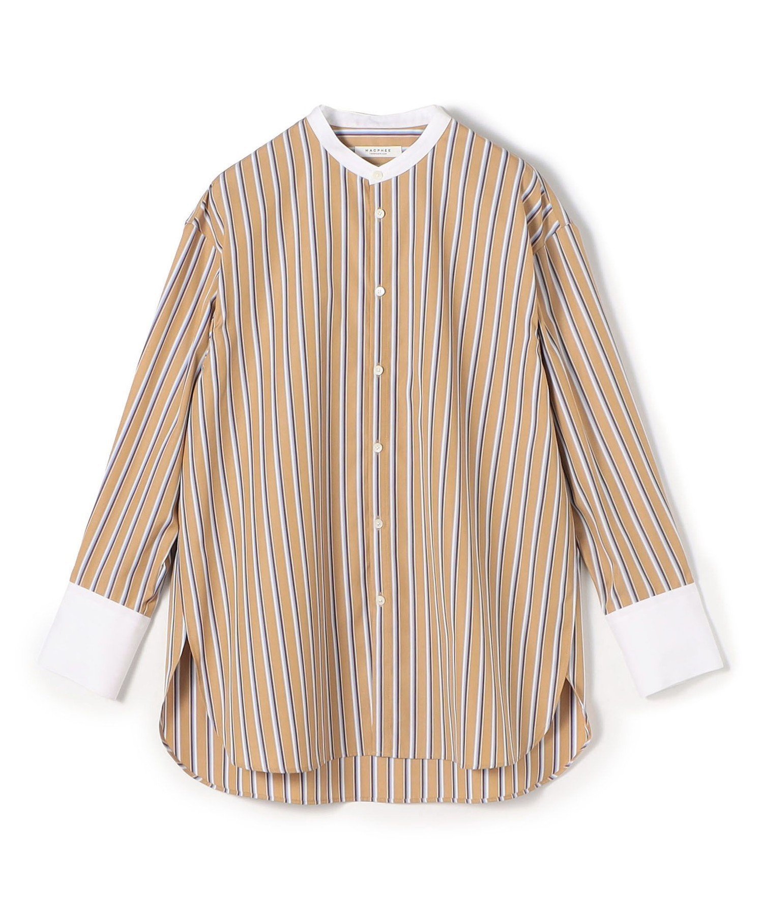 【トゥモローランド/TOMORROWLAND】のコットンブロード バンドカラーシャツ インテリア・キッズ・メンズ・レディースファッション・服の通販 founy(ファニー) 　ファッション　Fashion　レディースファッション　Fashion for Women　トップス・カットソー　Cut & Sew Tops　シャツ・ブラウス・オフィスカジュアル　Elegant Blouses & Button-Ups　ショルダー　Shoulder, Shoulder Strap　ストライプ　Stripe, Striped Pattern　スリット　Slit, Slit Detail　ブロード　Broadcloth, Fine Cotton　ボトム　Bottoms, Lower Wear　ポケット　Pocket, Pocket Detail　44 ベージュ系|ID: prp329100004726444 ipo3291000000034149646