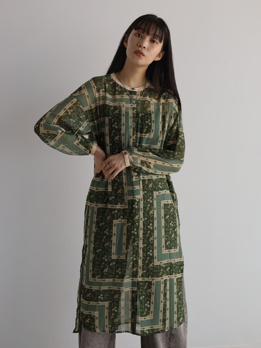 【ラシュッド/LASUD】のオリエンタルフラワーシアーワンピース インテリア・キッズ・メンズ・レディースファッション・服の通販 founy(ファニー) ファッション Fashion レディースファッション Fashion for Women ワンピース Dresses オリエンタル Oriental Pattern シアー Sheer, See-Through スリット Slit, Slit Detail フラワー Flower, Floral プリント Print, Printed Pattern モチーフ Motif, Design Theme グリーン|ID: prp329100004726504 ipo3291000000034570175