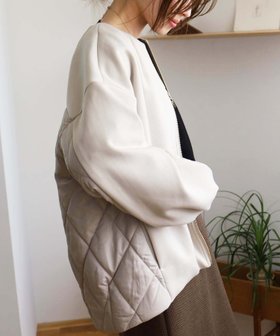 【ルクールブラン/le.coeur blanc】のダンボール×キルトノーカラーコクーンブルゾン 人気、トレンドファッション・服の通販 founy(ファニー) ファッション Fashion レディースファッション Fashion for Women アウター Coat / Outerwear Collection ブルゾンジャケット・スポーティアウター Blouson Jackets おすすめ Recommended / Our Picks ウェーブ Wavy Pattern キルティング Quilted, Quilting ドッキング Docking, Mixed Material フラット Flat, Flat Shoes ブルゾン Blouson, Bomber Jacket |ID:prp329100004726652