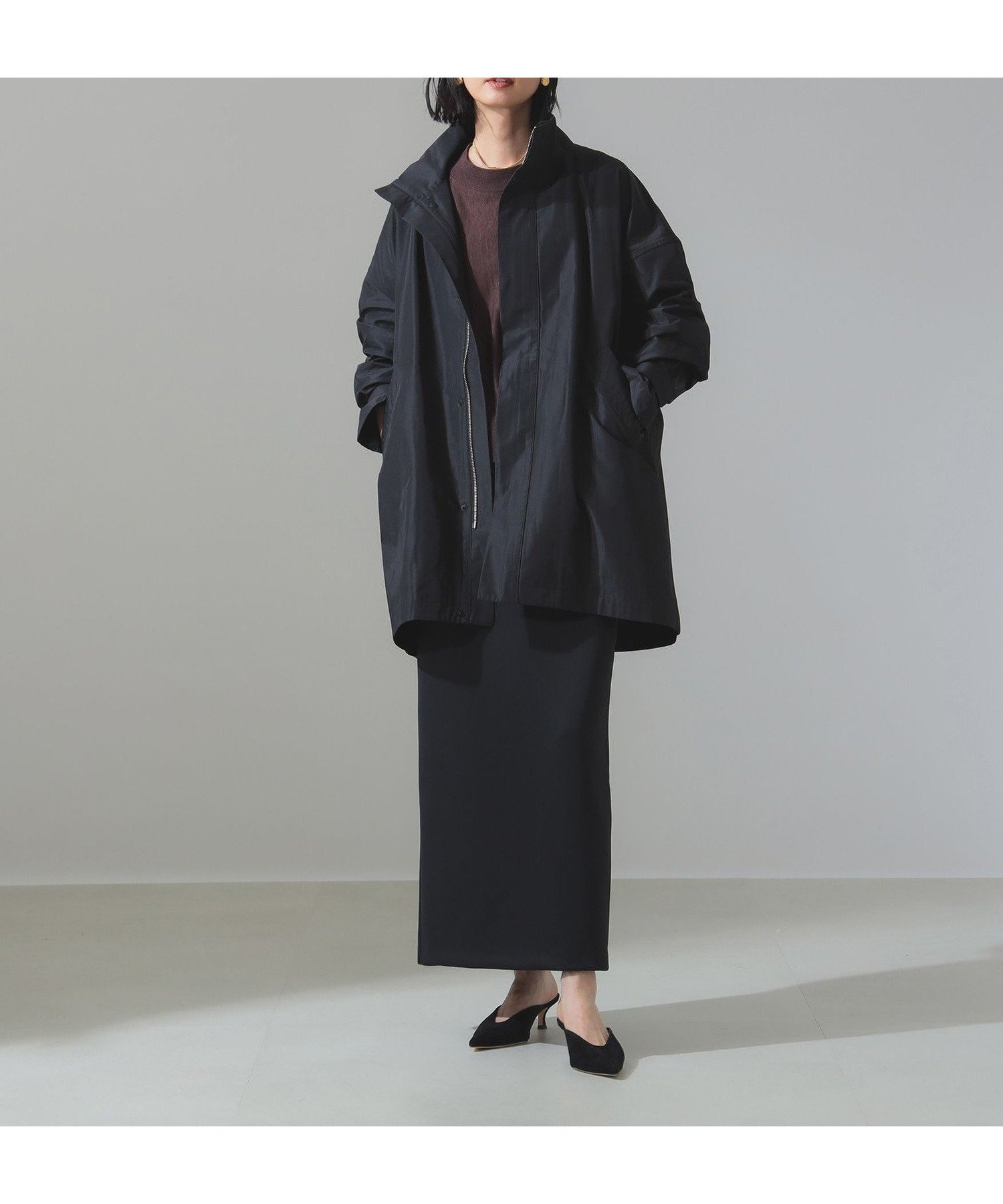 【デミルクス ビームス/Demi-Luxe BEAMS】のポリエステル 二重織 スタンドカラーコート インテリア・キッズ・メンズ・レディースファッション・服の通販 founy(ファニー) 　ファッション　Fashion　レディースファッション　Fashion for Women　アウター　Coat / Outerwear Collection　コート・ロングコート・ピーコート　Long Coats, Peacoats & More　スタンド　Stand Collar, Upright Stand　フォルム　Silhouette, Form　ボトム　Bottoms, Lower Wear　ポケット　Pocket, Pocket Detail　マニッシュ　Mannish, Boyish　BLACK|ID: prp329100004726759 ipo3291000000034150723