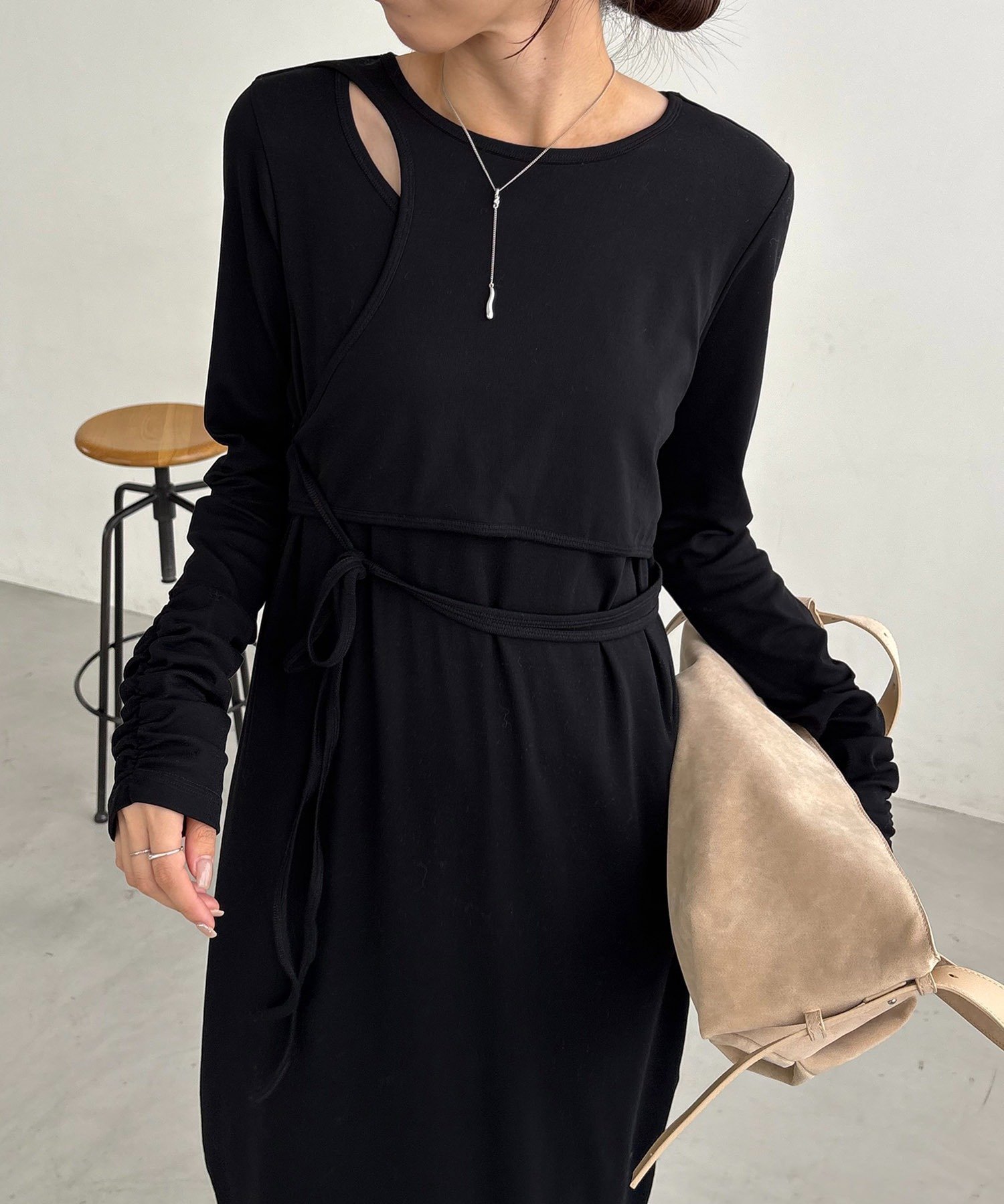 【カプリシューレマージュ/CAPRICIEUX LEMAGE】のレイヤードアシメワンピース インテリア・キッズ・メンズ・レディースファッション・服の通販 founy(ファニー) ファッション Fashion レディースファッション Fashion for Women ワンピース Dresses おすすめ Recommended / Our Picks カットソー Cut and Sewn Top カーディガン Cardigan, Knitwear シャーリング Shirring, Ruched ジャケット Jacket, Outerwear リボン Ribbon, Bow ブラック|ID: prp329100004726854 ipo3291000000034380352