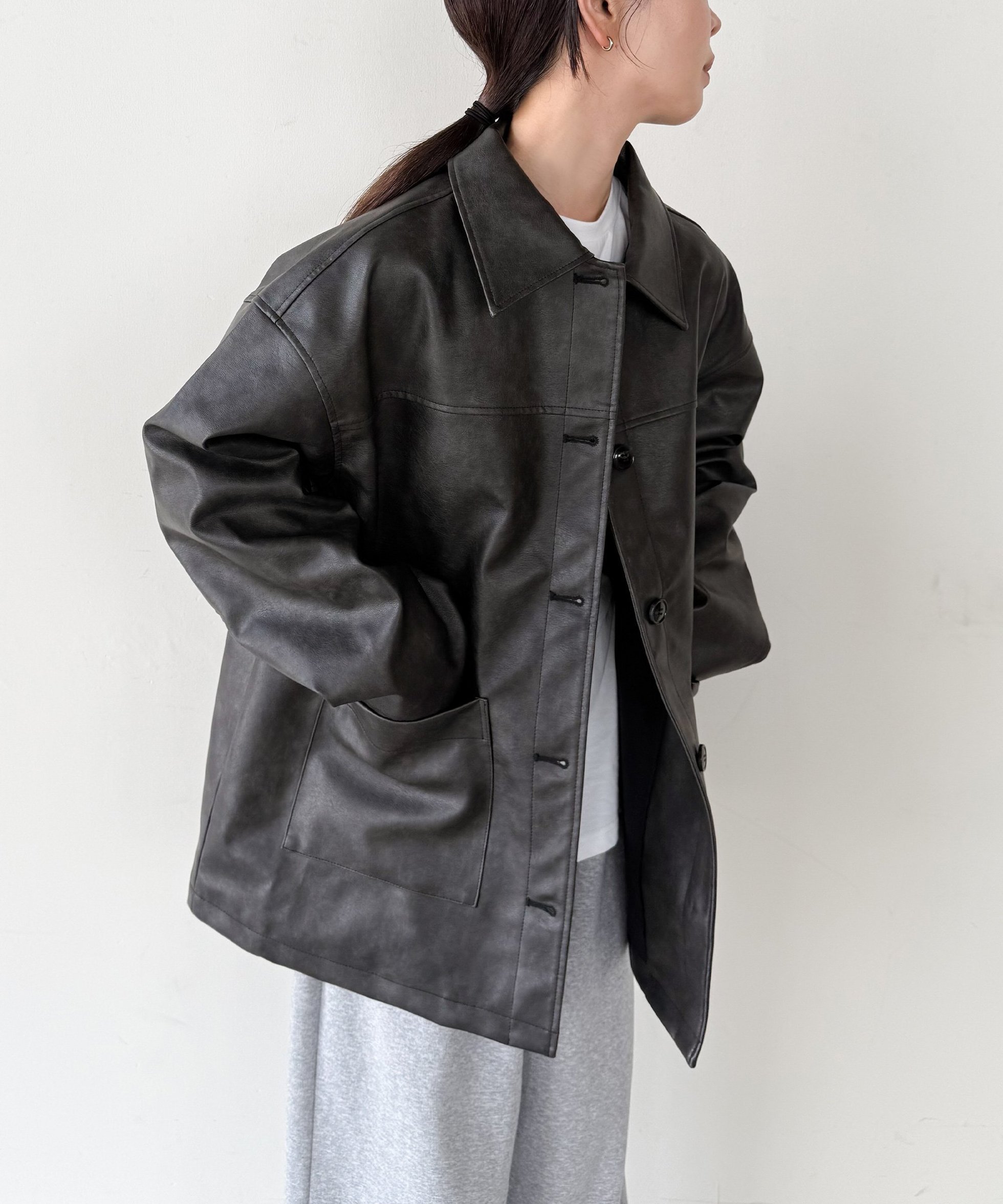 【セレクトモカ/SELECT MOCA】の【人気インフルエンサーコラボbySON】ステンカラーフェイクレザージャケット 人気、トレンドファッション・服の通販 founy(ファニー) 　ファッション　Fashion　レディースファッション　Fashion for Women　アウター　Coat / Outerwear Collection　レディースジャケット・軽アウター　Jackets　シンプル　Simple, Minimal　ジャケット　Jacket, Outerwear　パーカー　Hoodie, Parka　フェイクレザー　Faux Leather, PU Leather　ルーズ　Loose, Oversized　人気　Popular, Best Seller　 other-1|ID: prp329100004726877 ipo3291000000034621388