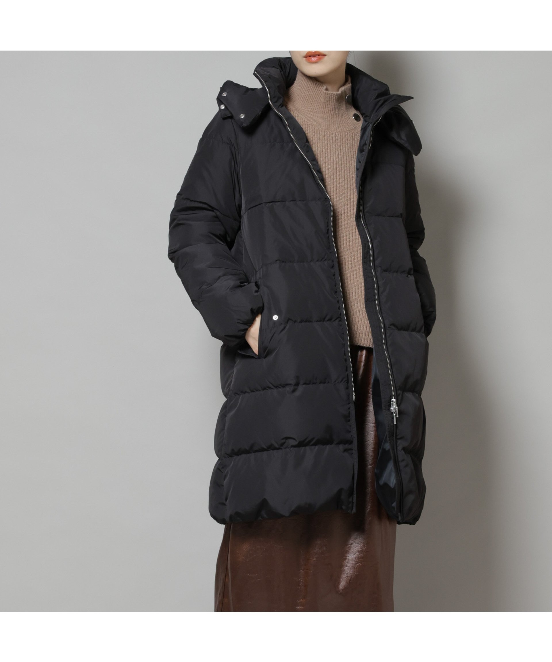 【ナノ ユニバース/nano universe】の撥水加工 フードロングダウンコート インテリア・キッズ・メンズ・レディースファッション・服の通販 founy(ファニー) 　ファッション　Fashion　レディースファッション　Fashion for Women　アウター　Coat / Outerwear Collection　コート・ロングコート・ピーコート　Long Coats, Peacoats & More　ダウンジャケット・軽量ダウン　Warm & Lightweight Down Jackets　アクセサリー　Fashion Accessories　軽量　Lightweight, Ultra Light　スタンド　Stand Collar, Upright Stand　ダウン　Down, Puffer　ダブル　Double, Double-Breasted　デニム　Denim, Jeans Material　時計　Watch, Wristwatch　フェザー　Feather, Feather Detail　アウトレット　Outlet / Clearance　おすすめ　Recommended / Our Picks　エレガント 上品　Elegant　2025年　2025　2025-2026秋冬・A/W　Autumn/Winter 2025–26 AW25–26　ブラック|ID: prp329100004726881 ipo3291000000034586994