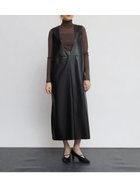 【ラシュッド/LASUD】のUネックレザーライクジャンパースカート ブラック|ID: prp329100004726882 ipo3291000000034590054