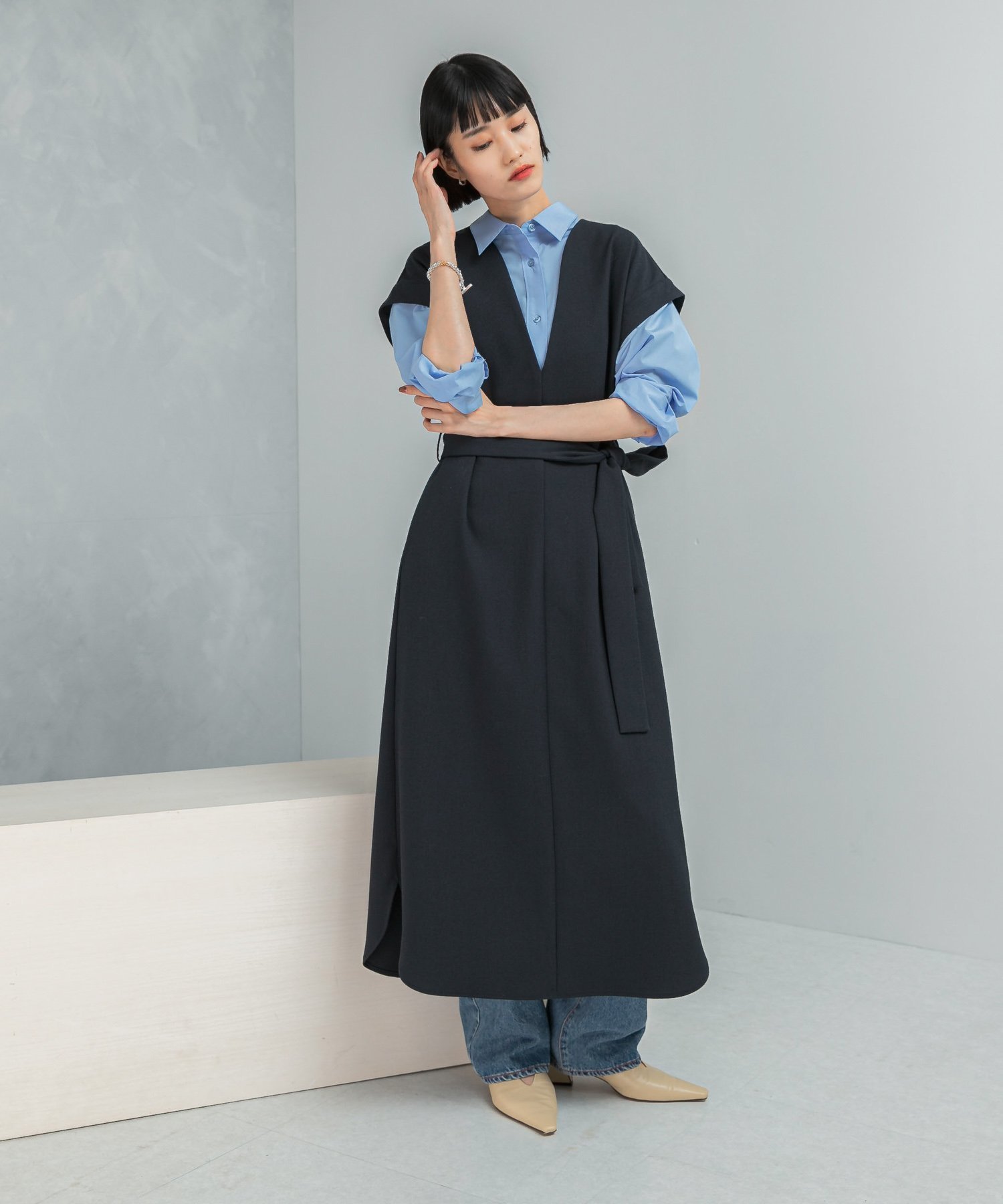 【アーバンリサーチ ロッソ/URBAN RESEARCH ROSSO】のウエストマークジャンパースカート インテリア・キッズ・メンズ・レディースファッション・服の通販 founy(ファニー) 　ファッション　Fashion　レディースファッション　Fashion for Women　スカート　Skirts　2025年　2025　2025-2026秋冬・A/W　Autumn/Winter 2025–26 AW25–26　冬　Winter / This Winter　おすすめ　Recommended / Our Picks　インナー　Innerwear　スリット　Slit, Slit Detail　ロング　Long, Long-Length　切替　Switching, Contrast Panel　A/W・秋冬　Autumn/Winter　ネイビー|ID: prp329100004726900 ipo3291000000034519440