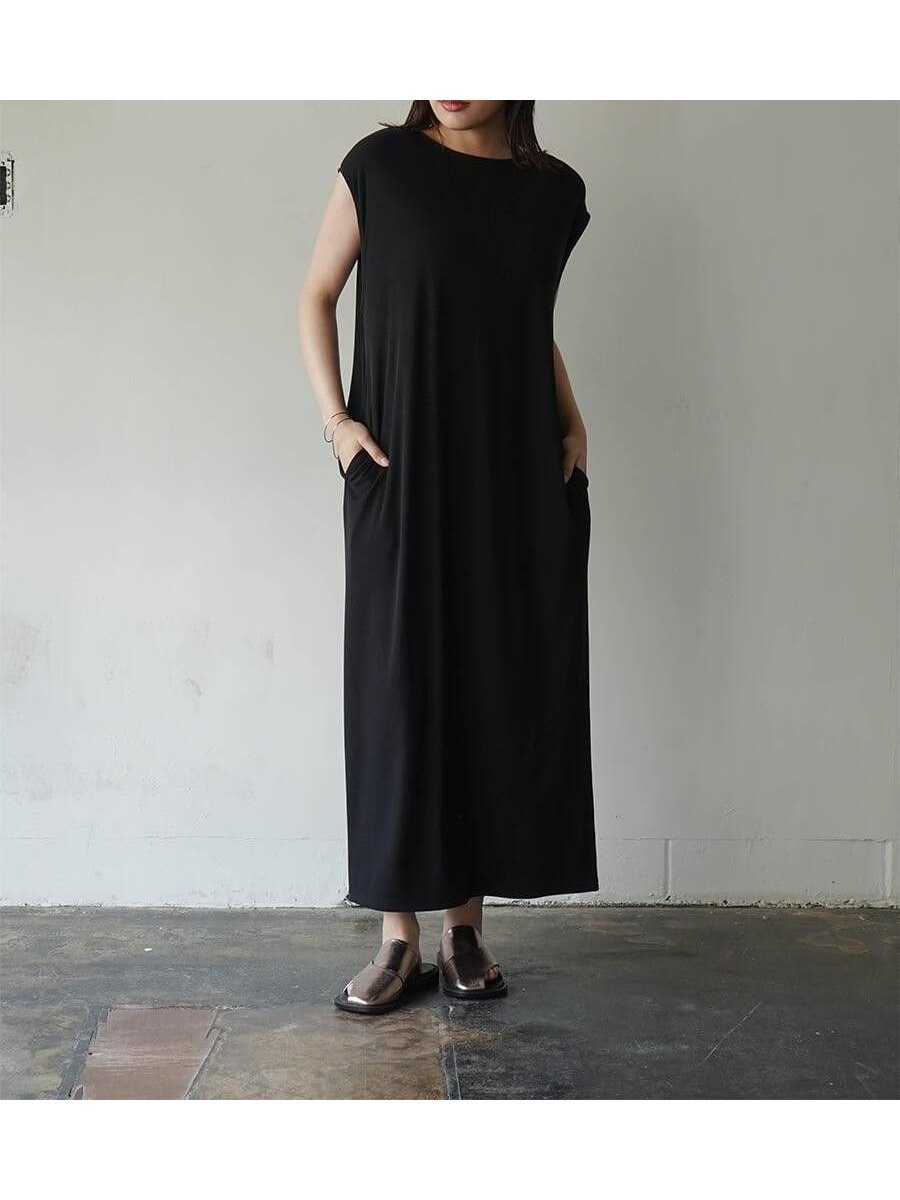 【ラシュッド/LASUD】のバックベルトノースリーブリブワンピース インテリア・キッズ・メンズ・レディースファッション・服の通販 founy(ファニー) ファッション Fashion レディースファッション Fashion for Women ワンピース Dresses ベルト&ウエストマーク Belts & Waist Accessories ストレッチ Stretch, Stretchy Fabric スリット Slit, Slit Detail ポケット Pocket, Pocket Detail エレガント 上品 Elegant ブラック|ID: prp329100004726905 ipo3291000000034350331