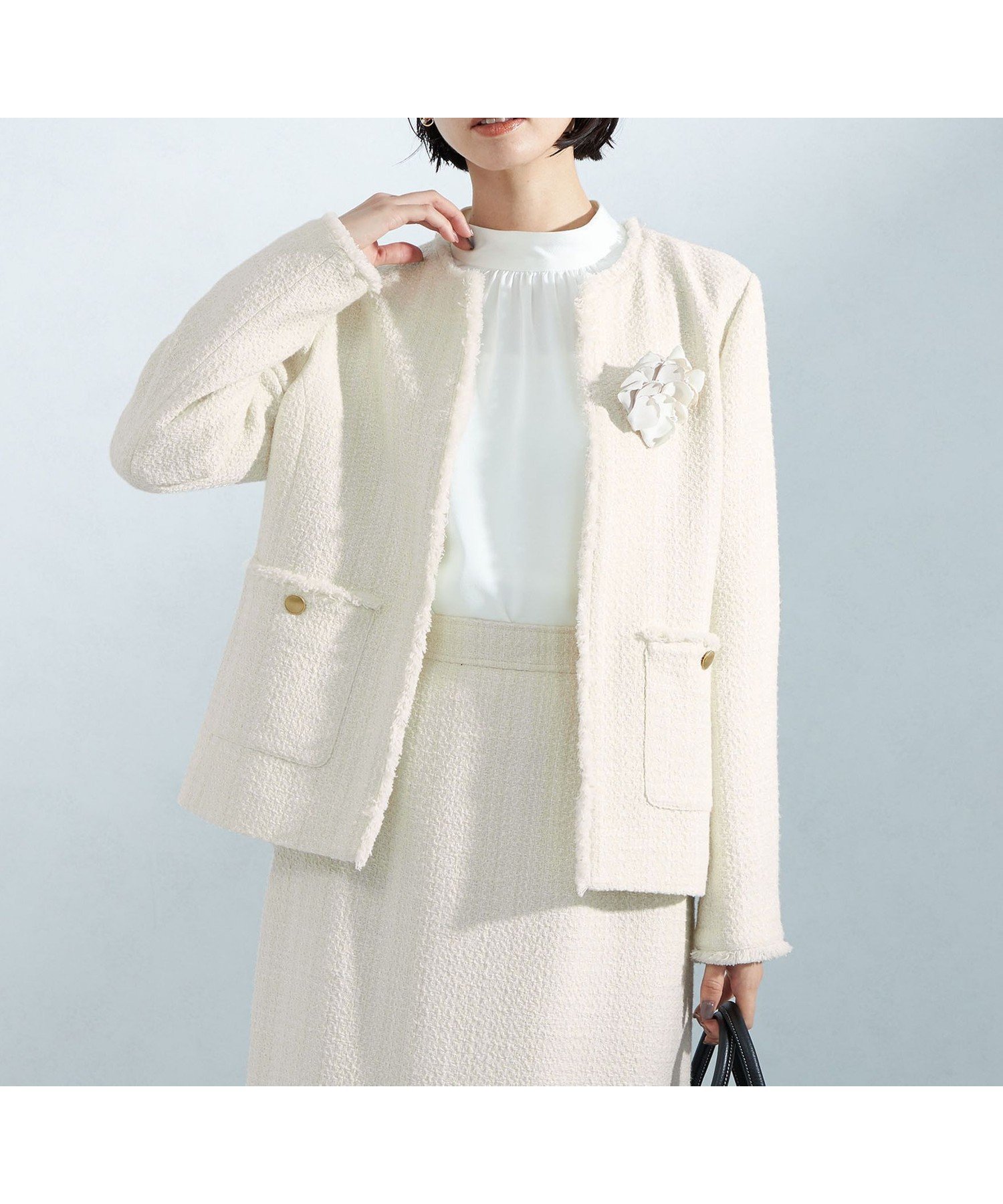 【ユナイテッドアローズ/UNITED ARROWS】のツイードライク ノーカラー ジャケット 人気、トレンドファッション・服の通販 founy(ファニー) 　ファッション　Fashion　レディースファッション　Fashion for Women　アウター　Coat / Outerwear Collection　レディースジャケット・軽アウター　Jackets　ノーカラージャケット / シンプル上品コーデ　Collarless Jackets　オケージョン　Occasion Wear　シェイプ　Shape, Slim Fit　ジャケット　Jacket, Outerwear　セットアップ　Set-Up, Coordinated Outfit　フォーマル　Formal, Dressy　フロント　Front, Front Design　ポケット　Pocket, Pocket Detail　アウトレット　Outlet / Clearance　おすすめ　Recommended / Our Picks　エレガント 上品　Elegant　セレモニー　Ceremony　入学式　Entrance Ceremony　卒業式　Graduation Ceremony　ビジネス 仕事 通勤　Business / Work / Commuting　 other-1|ID: prp329100004726908 ipo3291000000034501084