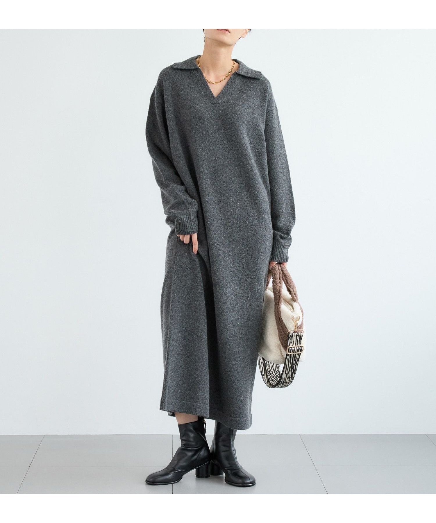 【バンヤードストーム/BARNYARDSTORM】のエアヤーン襟付きニットワンピース インテリア・キッズ・メンズ・レディースファッション・服の通販 founy(ファニー) ファッション Fashion レディースファッション Fashion for Women ワンピース Dresses ニットワンピース Knit Dresses シンプル Simple, Minimal トレンド Trend, Trending Now ネックレス Necklace, Pendant Necklace バランス Balance, Style Balance フェミニン Feminine, Girly ボーダー Border, Stripe ランダム Random, Irregular リラックス Relax, Relaxed Fit ワイド Wide, Wide Fit 無地 Plain, Solid Color グレー18|ID: prp329100004726953 ipo3291000000034481506