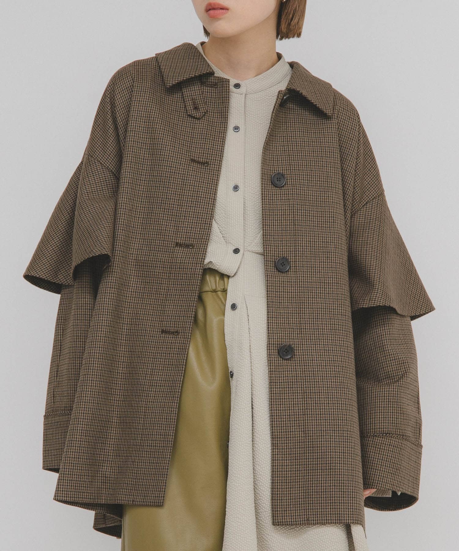 【ケービーエフ/KBF / URBAN RESEARCH】のフリルディティールフレアジャケット インテリア・キッズ・メンズ・レディースファッション・服の通販 founy(ファニー) 　ファッション　Fashion　レディースファッション　Fashion for Women　アウター　Coat / Outerwear Collection　レディースジャケット・軽アウター　Jackets　2025年　2025　2025-2026秋冬・A/W　Autumn/Winter 2025–26 AW25–26　冬　Winter / This Winter　シンプル　Simple, Minimal　ジャケット　Jacket, Outerwear　スタンド　Stand Collar, Upright Stand　チェック　Check, Plaid, Tartan　フリル　Frill, Ruffle　フレア　Flare, Flared　フロント　Front, Front Design　ロング　Long, Long-Length　無地　Plain, Solid Color　A/W・秋冬　Autumn/Winter　ブラウン系その他|ID: prp329100004726991 ipo3291000000034271419
