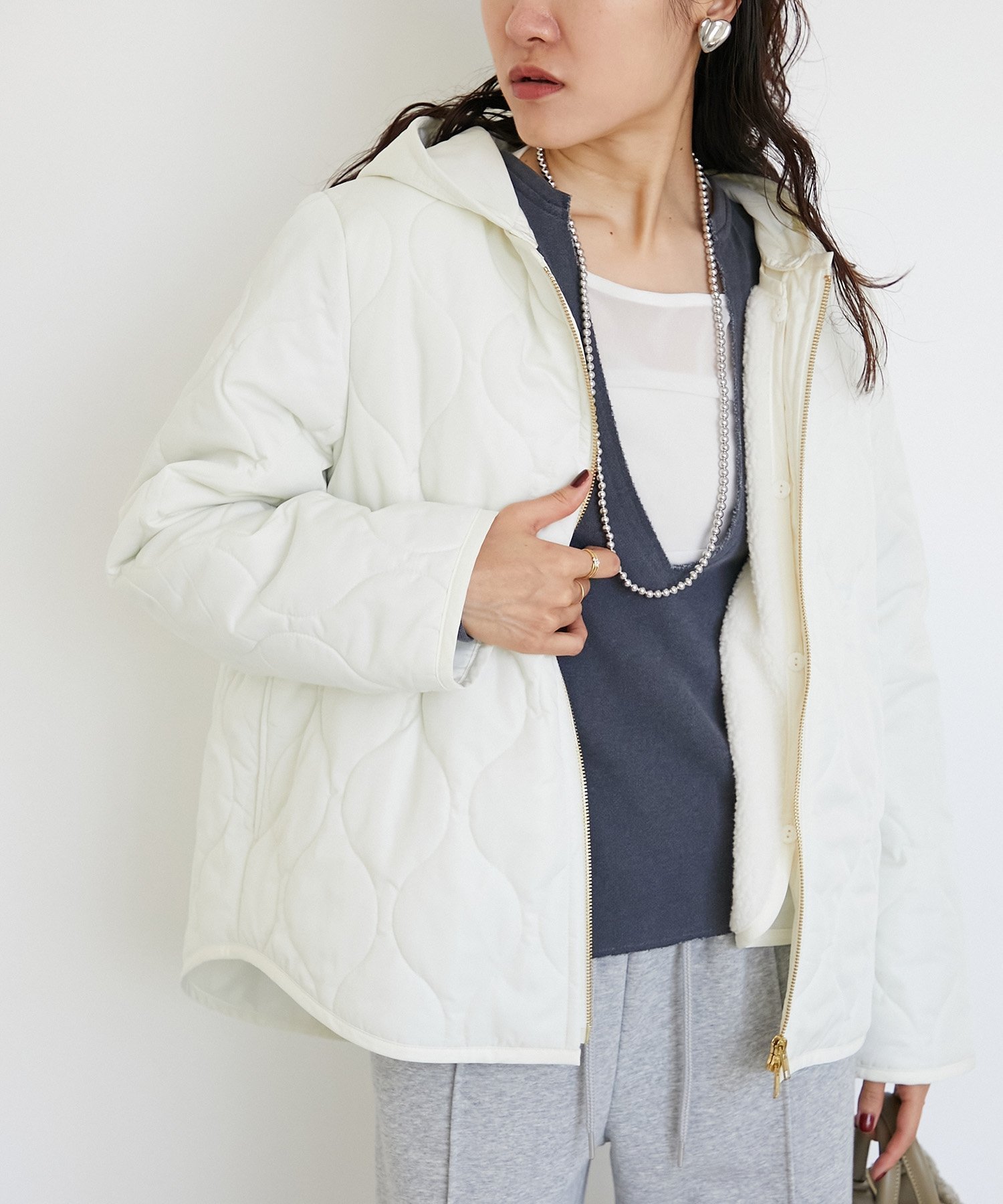 【ルクールブラン/le.coeur blanc】の《WEB限定アイテム》マルチWAYキルティングブルゾン インテリア・キッズ・メンズ・レディースファッション・服の通販 founy(ファニー) 　ファッション　Fashion　レディースファッション　Fashion for Women　アウター　Coat / Outerwear Collection　ブルゾンジャケット・スポーティアウター　Blouson Jackets　おすすめ　Recommended / Our Picks　インナー　Innerwear　カットソー　Cut and Sewn Top　キルティング　Quilted, Quilting　シンプル　Simple, Minimal　ダブル　Double, Double-Breasted　デニム　Denim, Jeans Material　トレーナー　Sweatshirt, Trainer　ブルゾン　Blouson, Bomber Jacket　ベスト　Vest, Waistcoat　ポケット　Pocket, Pocket Detail　エレガント 上品　Elegant　秋　Autumn　アイボリー|ID: prp329100004726998 ipo3291000000034435557