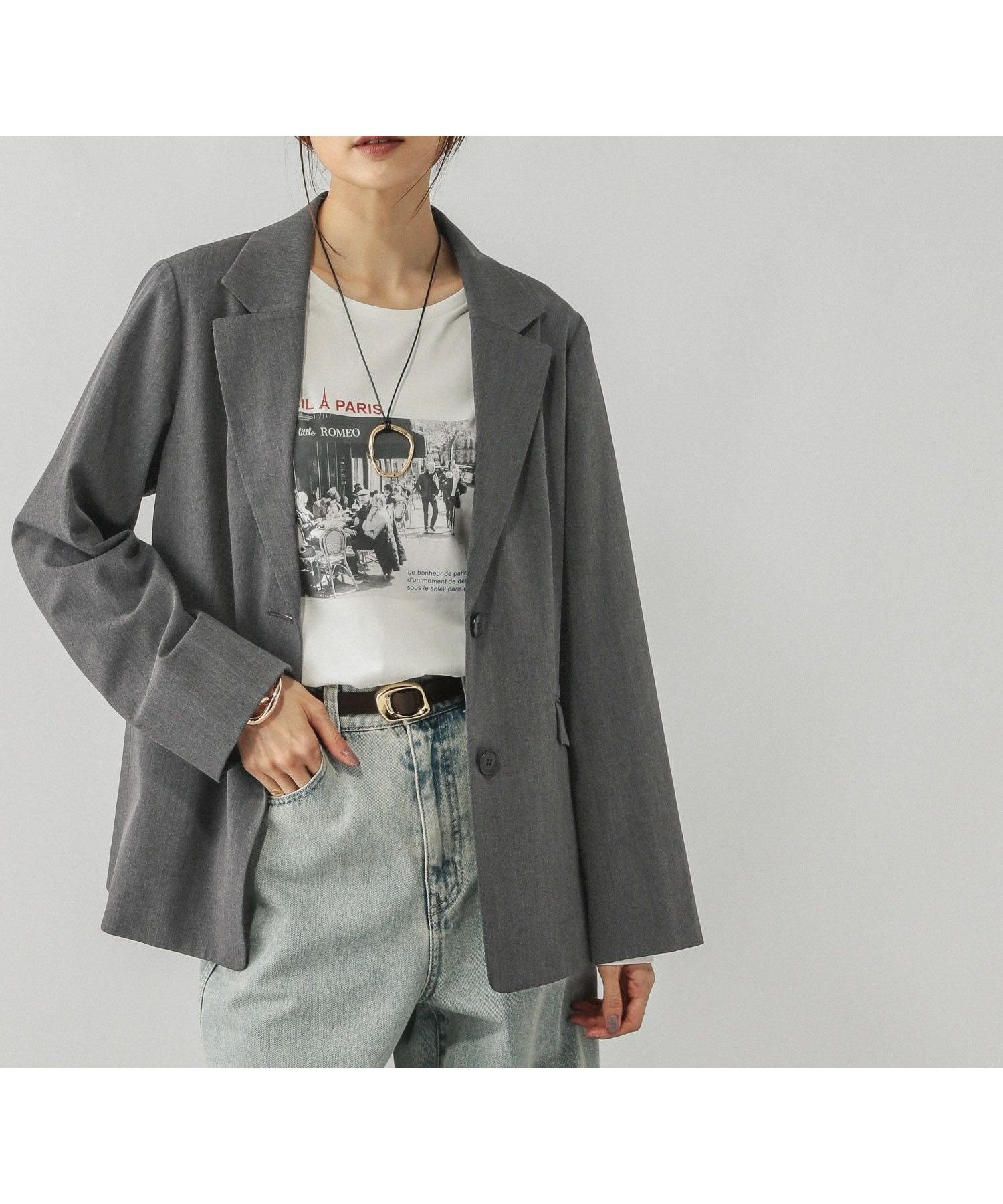 【グローバルワーク/GLOBAL WORK】のウツクシルエットテーラードジャケット/572242 インテリア・キッズ・メンズ・レディースファッション・服の通販 founy(ファニー) 　ファッション　Fashion　レディースファッション　Fashion for Women　アウター　Coat / Outerwear Collection　レディースジャケット・軽アウター　Jackets　テーラードジャケット / 通勤・きれいめスタイル　Tailored Jackets & Blazers　おすすめ　Recommended / Our Picks　ギャザー　Gathered, Ruffled　ジャケット　Jacket, Outerwear　ストレッチ　Stretch, Stretchy Fabric　セットアップ　Set-Up, Coordinated Outfit　ダウン　Down, Puffer　トレンド　Trend, Trending Now　パターン　Pattern, Design Print　グレー15|ID: prp329100004727032 ipo3291000000034501876