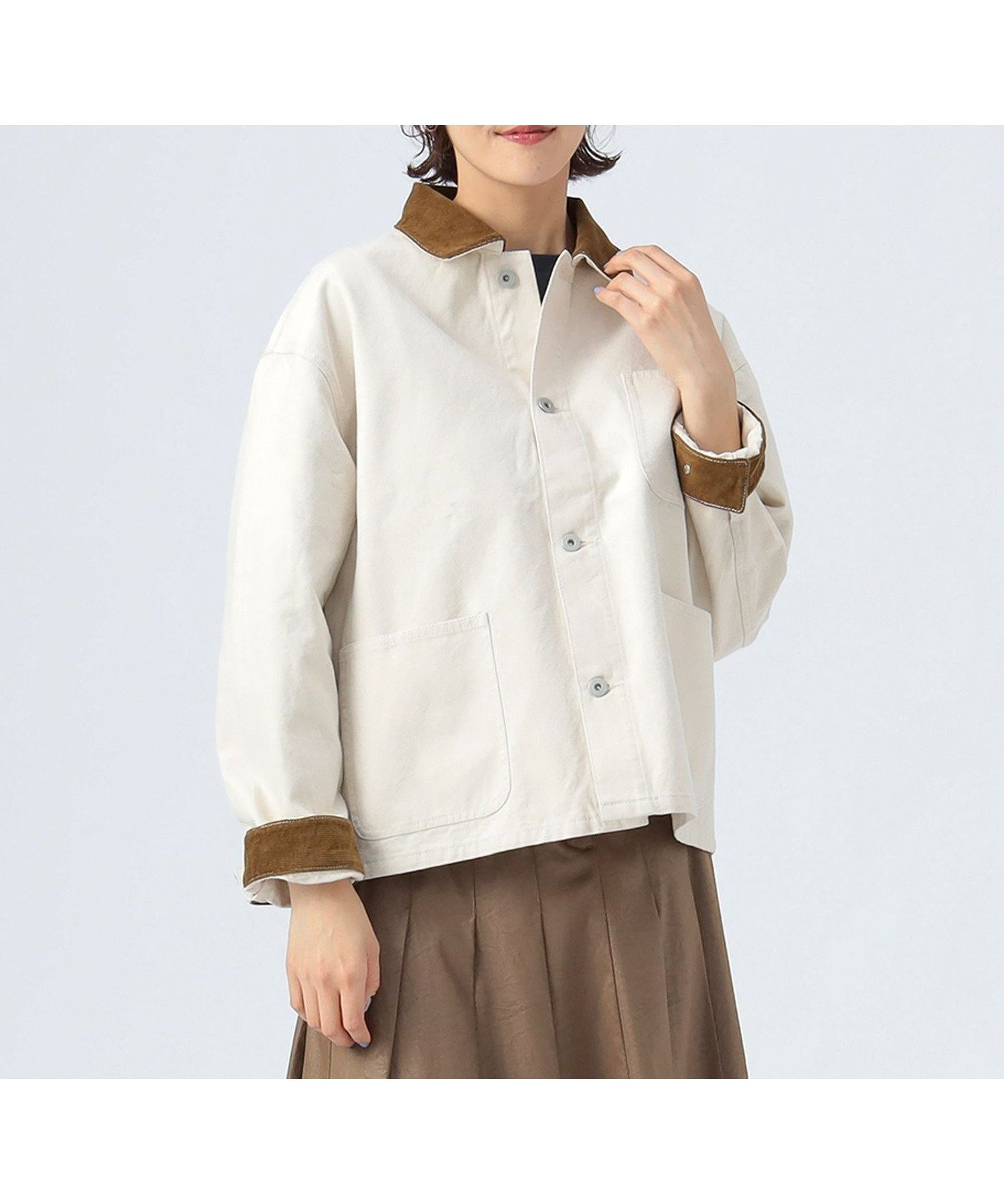 【ビームス ハート/BEAMS HEART】の襟 コーデュロイ カバーオール ジャケット 25AW 秋 ライトアウター レディース インテリア・キッズ・メンズ・レディースファッション・服の通販 founy(ファニー) 　ファッション　Fashion　レディースファッション　Fashion for Women　アウター　Coat / Outerwear Collection　レディースジャケット・軽アウター　Jackets　2025年　2025　2025-2026秋冬・A/W　Autumn/Winter 2025–26 AW25–26　キャンバス　Canvas, Canvas Fabric　コーデュロイ　Corduroy, Cord Fabric　ジャケット　Jacket, Outerwear　セットアップ　Set-Up, Coordinated Outfit　チェック　Check, Plaid, Tartan　デニム　Denim, Jeans Material　ミックス　Mix, Mixed Style　エレガント 上品　Elegant　秋　Autumn　IVORY|ID: prp329100004727102 ipo3291000000034151996