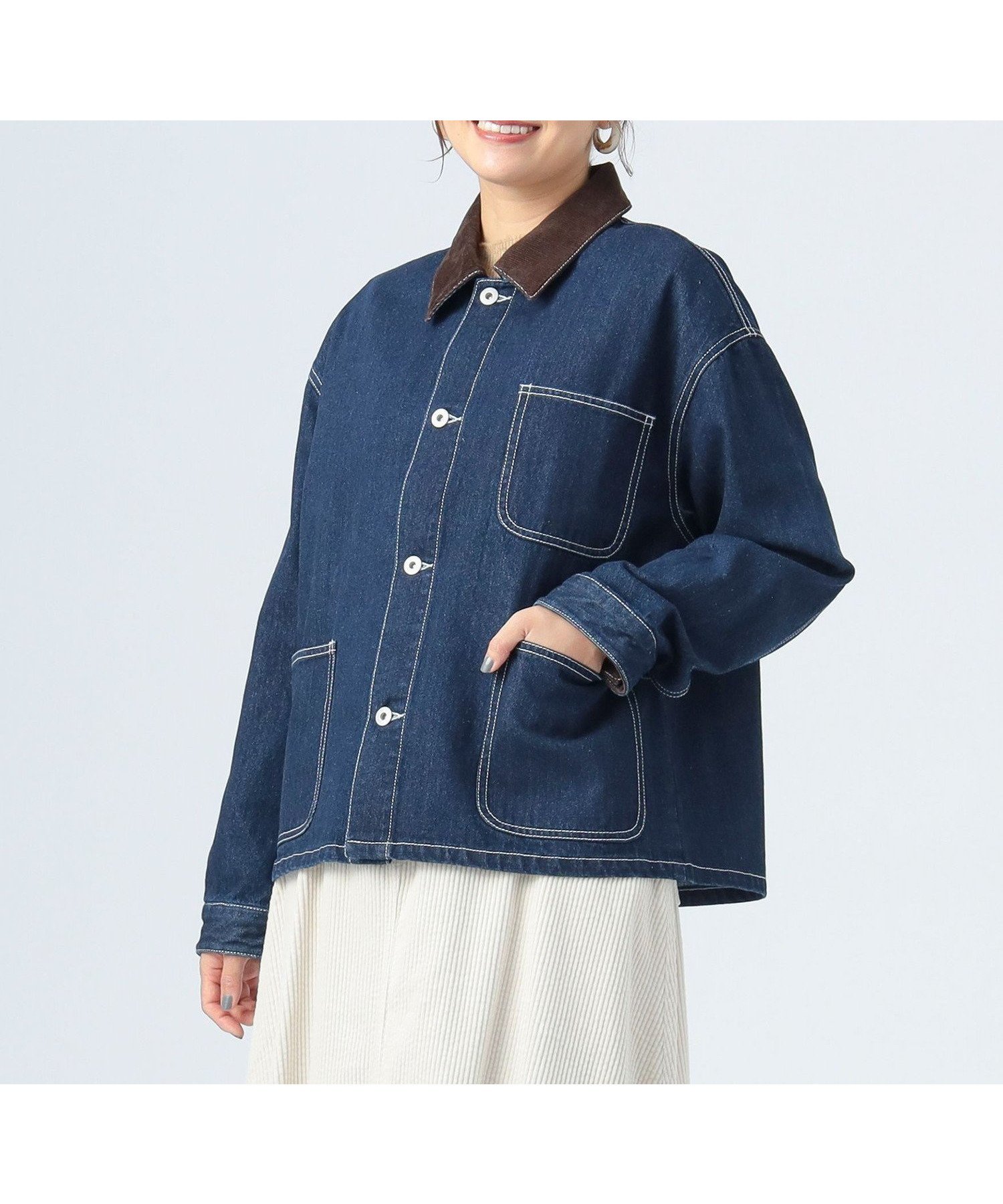 【ビームス ハート/BEAMS HEART】の襟 コーデュロイ カバーオール ジャケット 25AW 秋 ライトアウター レディース インテリア・キッズ・メンズ・レディースファッション・服の通販 founy(ファニー) 　ファッション　Fashion　レディースファッション　Fashion for Women　アウター　Coat / Outerwear Collection　レディースジャケット・軽アウター　Jackets　2025年　2025　2025-2026秋冬・A/W　Autumn/Winter 2025–26 AW25–26　キャンバス　Canvas, Canvas Fabric　コーデュロイ　Corduroy, Cord Fabric　ジャケット　Jacket, Outerwear　セットアップ　Set-Up, Coordinated Outfit　チェック　Check, Plaid, Tartan　デニム　Denim, Jeans Material　ミックス　Mix, Mixed Style　エレガント 上品　Elegant　秋　Autumn　INDIGO|ID: prp329100004727102 ipo3291000000034151997