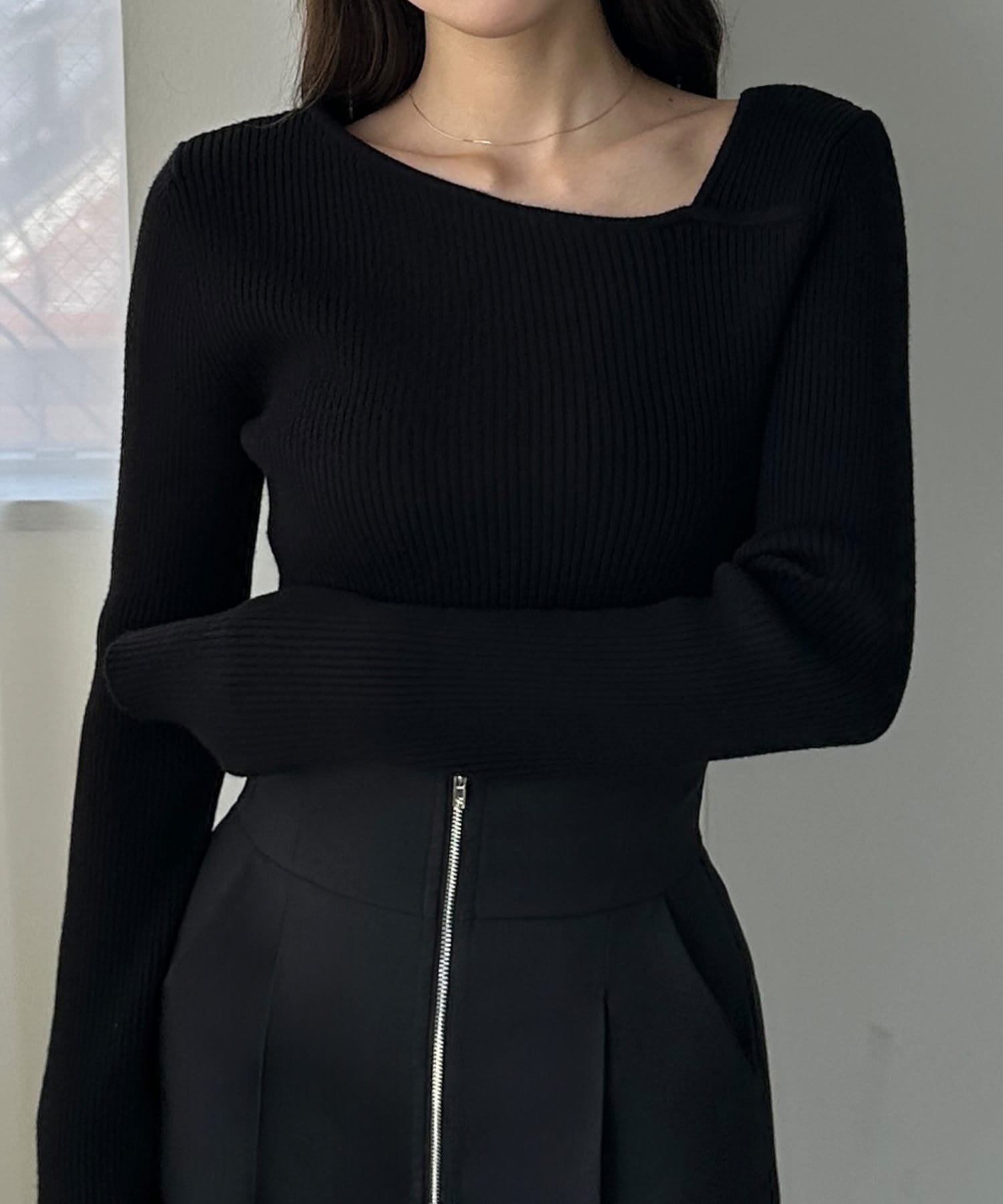 【ジュノア/JUNOAH】のLouere アシメネックリブニット 人気、トレンドファッション・服の通販 founy(ファニー) 　ファッション　Fashion　レディースファッション　Fashion for Women　トップス・カットソー　Cut & Sew Tops　ニット　Knit Tops & Sweaters　 other-1|ID: prp329100004727178 ipo3291000000034482219