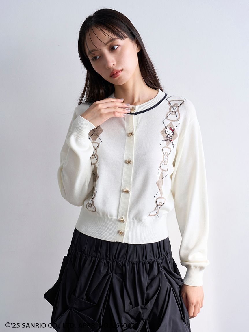 【スナイデル/SNIDEL】の【HELLO KITTY】アーガイルカーディガン インテリア・キッズ・メンズ・レディースファッション・服の通販 founy(ファニー) 　ファッション　Fashion　レディースファッション　Fashion for Women　トップス・カットソー　Cut & Sew Tops　カーディガン・羽織り　Layered Style Cardigans　カラフル　Colorful Design　カーディガン　Cardigan, Knitwear　コンパクト　Compact, Small Size　ストレート　Straight, Straight Cut　スペシャル　Special, Limited Edition　スマート　Smart, Elegant　トレンド　Trend, Trending Now　フォルム　Silhouette, Form　リボン　Ribbon, Bow　リュクス　Luxury, Elegant, High-End, Chic　ワンポイント　One Point, Statement Accent　おすすめ　Recommended / Our Picks　WHT[001]|ID: prp329100004727187 ipo3291000000034152351