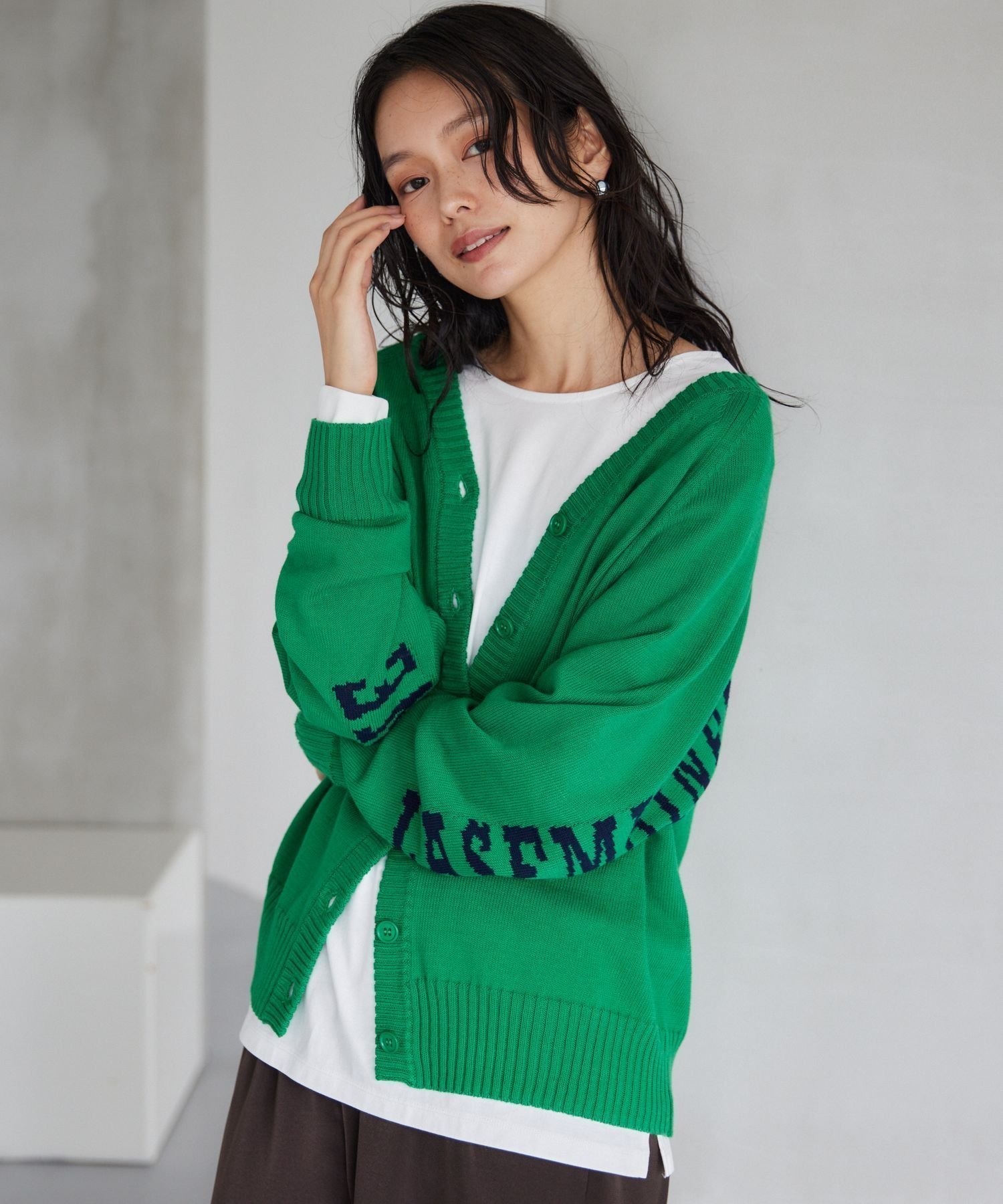 【バンヤードストーム/BARNYARDSTORM】のロゴ2WAYカーディガン ハンドウォッシャブル インテリア・キッズ・メンズ・レディースファッション・服の通販 founy(ファニー) ファッション Fashion レディースファッション Fashion for Women トップス・カットソー Cut & Sew Tops カーディガン・羽織り Layered Style Cardigans おすすめ Recommended / Our Picks カーディガン Cardigan, Knitwear グリーン70|ID: prp329100004727348 ipo3291000000034503467