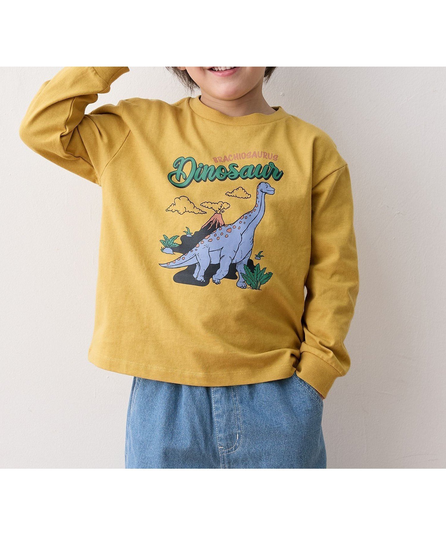【エニー/ANY / KIDS】の恐竜プリント 長袖Tシャツ インテリア・キッズ・メンズ・レディースファッション・服の通販 founy(ファニー) 　ファッション　Fashion　キッズファッション　Fashion for Kids　おすすめ　Recommended / Our Picks　プリント　Print, Printed Pattern　ポケット　Pocket, Pocket Detail　人気　Popular, Best Seller　春　Spring　長袖　Long Sleeve, Full Sleeve　マスタード(ブラキオサウル[040]|ID: prp329100004727385 ipo3291000000034153083