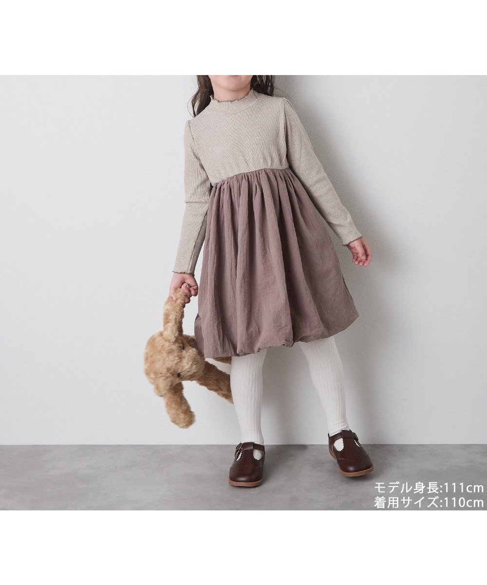 【リジェール/riziere / KIDS】の【リンクコーデ】異素材ドッキングバルーンワンピース インテリア・キッズ・メンズ・レディースファッション・服の通販 founy(ファニー) 　ファッション　Fashion　キッズファッション　Fashion for Kids　ワンピース　Dresses　ドッキング　Docking, Mixed Material　バルーン　Balloon, Balloon Silhouette　ベビー　Baby, Babywear　ポケット　Pocket, Pocket Detail　ロンパース　Romper, Jumpsuit　エレガント 上品　Elegant　MOCABEIGE|ID: prp329100004727401 ipo3291000000034153145