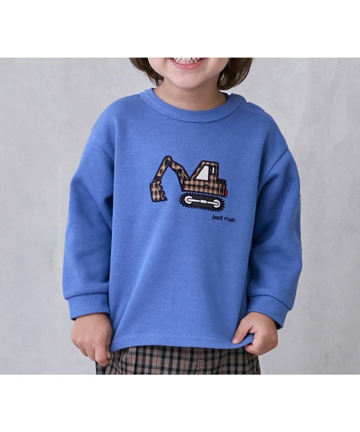 【ナルミヤ オンライン/NARUMIYA ONELINE / KIDS】の働く車アップリケ接結長袖Tシャツ インテリア・キッズ・メンズ・レディースファッション・服の通販 founy(ファニー) 　ファッション　Fashion　キッズファッション　Fashion for Kids　チェック　Check, Plaid, Tartan　ポケット　Pocket, Pocket Detail　長袖　Long Sleeve, Full Sleeve　ブルー|ID: prp329100004727412 ipo3291000000034153183